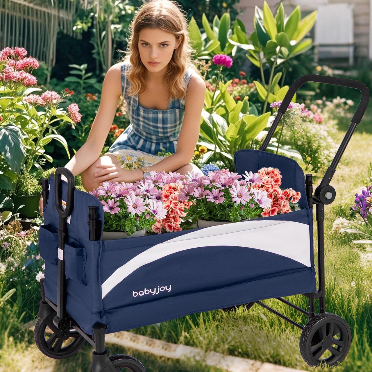 Alt view image 2 of 7 - SlickBlue 2-Seat Stroller Wagon with Adjustable Canopy and Handles