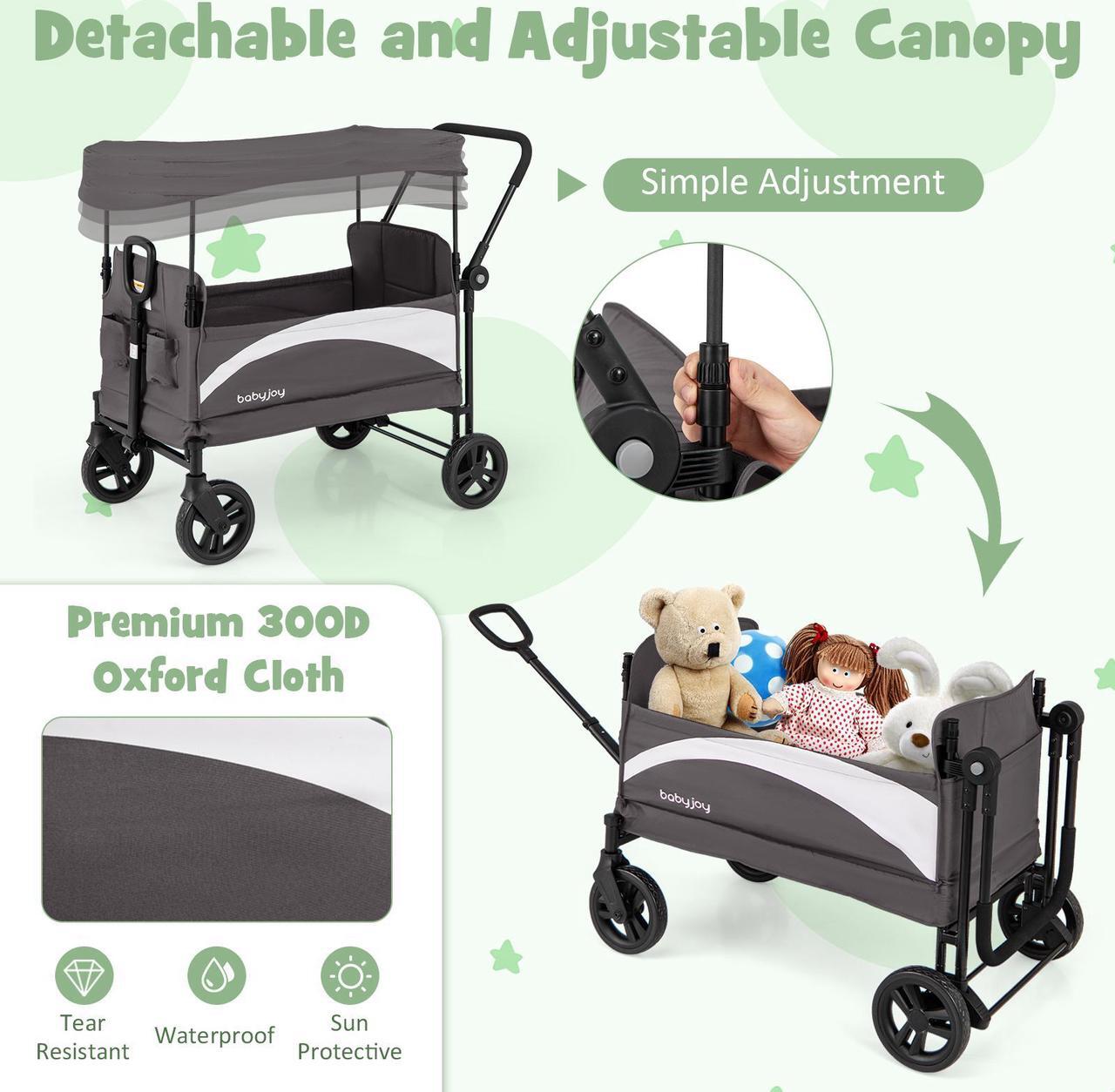 Alt view image 7 of 7 - SlickBlue 2-Seat Stroller Wagon with Adjustable Canopy and Handles