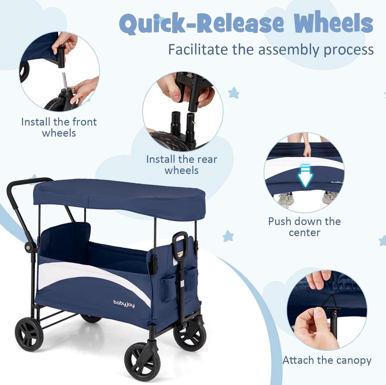 Alt view image 6 of 7 - SlickBlue 2-Seat Stroller Wagon with Adjustable Canopy and Handles