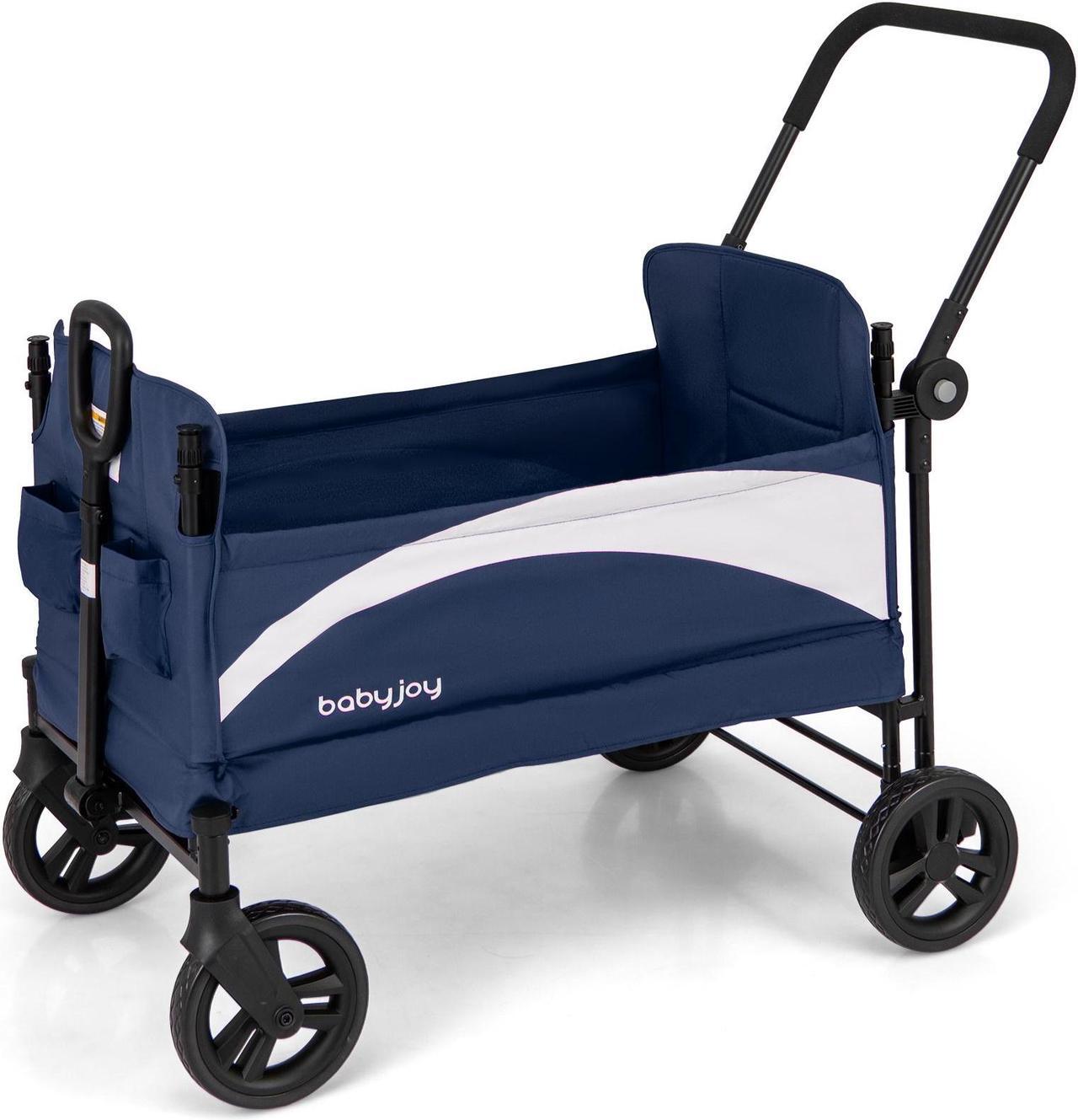 Alt view image 4 of 7 - SlickBlue 2-Seat Stroller Wagon with Adjustable Canopy and Handles