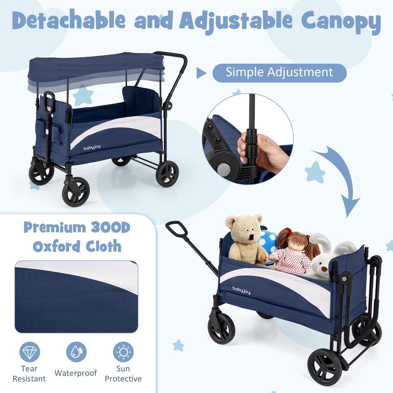 Alt view image 7 of 7 - SlickBlue 2-Seat Stroller Wagon with Adjustable Canopy and Handles