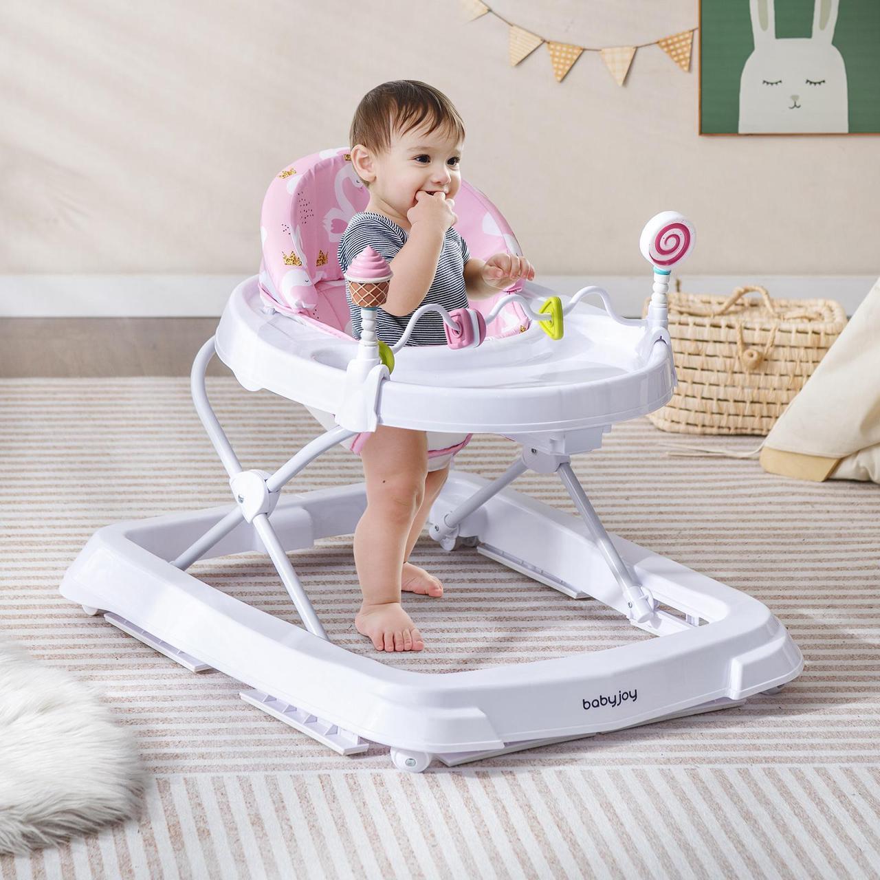 Alt view image 2 of 7 - SlickBlue Foldable Baby Activity Walker with Adjustable Height and Detachable Seat Cushion-Pink