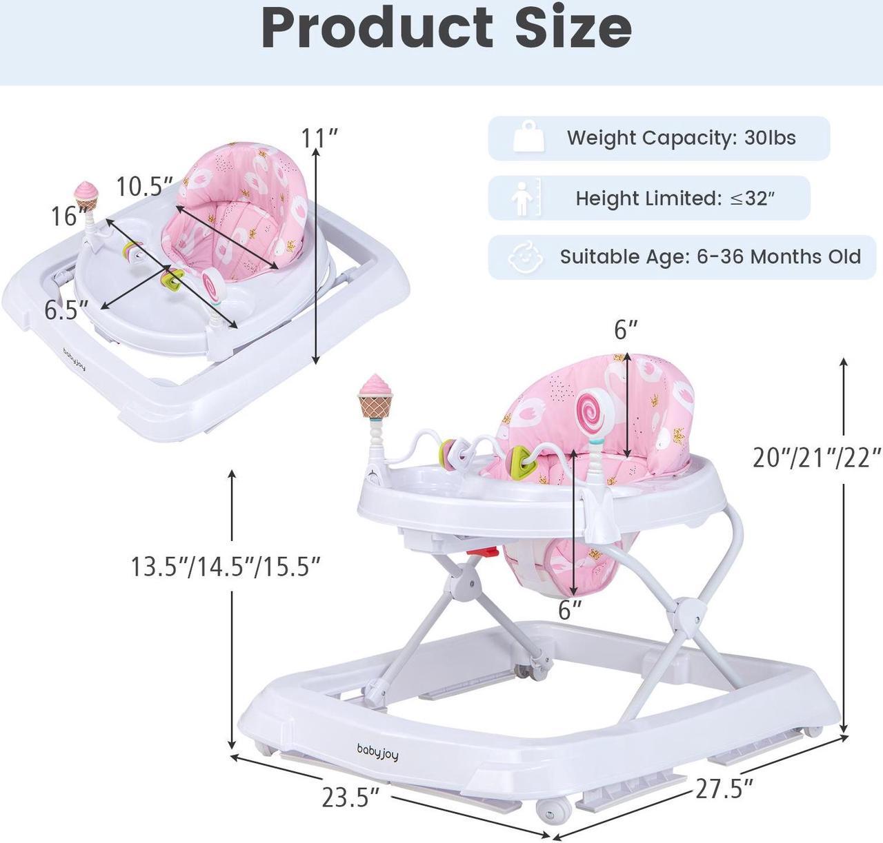 Alt view image 5 of 7 - SlickBlue Foldable Baby Activity Walker with Adjustable Height and Detachable Seat Cushion-Pink