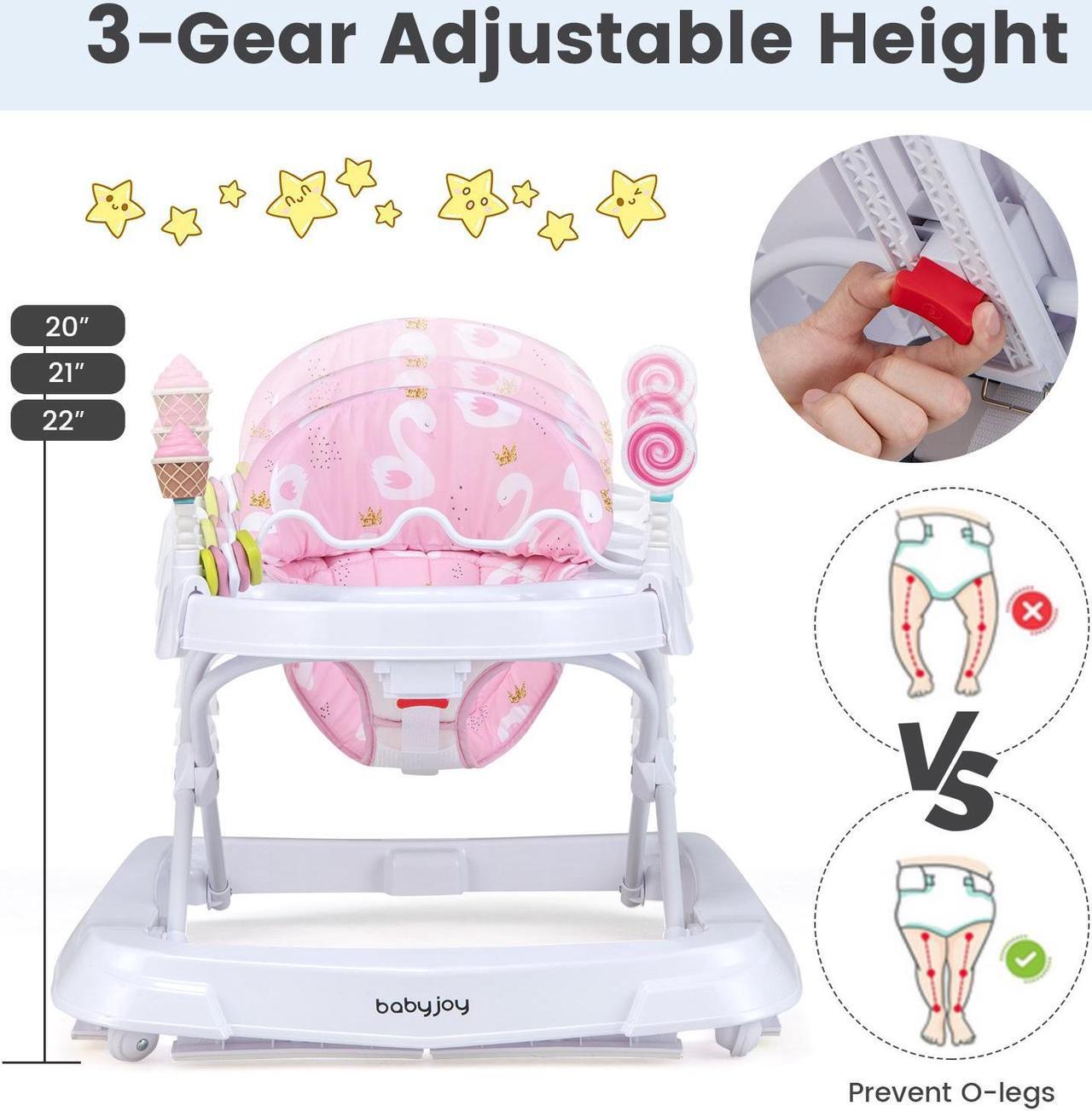 Alt view image 6 of 7 - SlickBlue Foldable Baby Activity Walker with Adjustable Height and Detachable Seat Cushion-Pink
