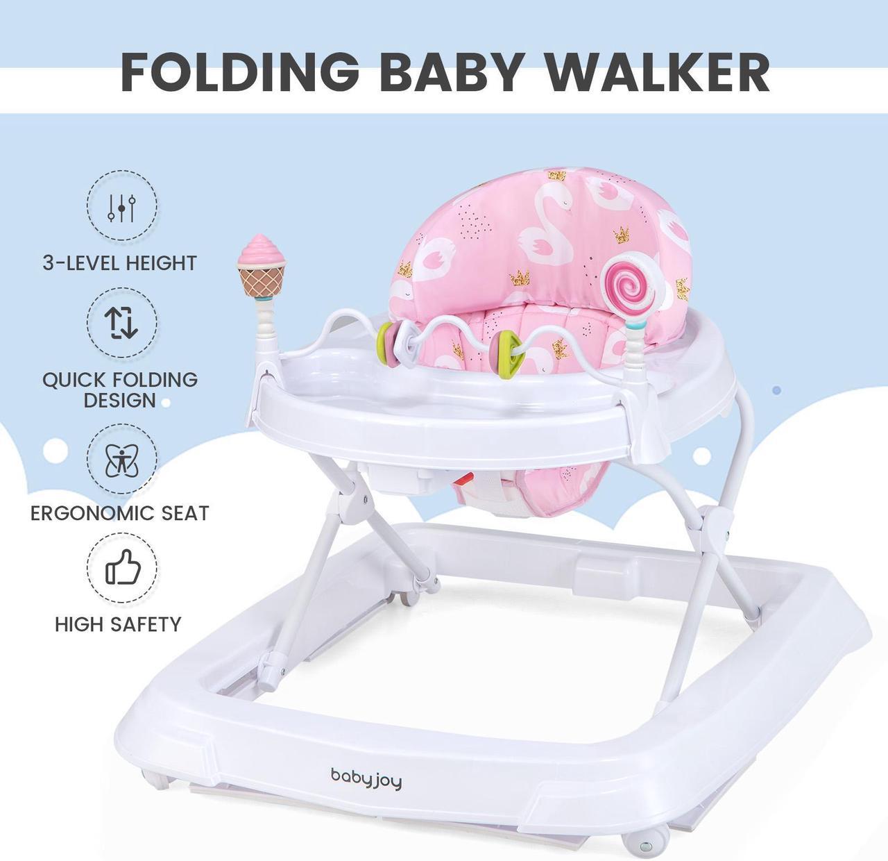 Alt view image 7 of 7 - SlickBlue Foldable Baby Activity Walker with Adjustable Height and Detachable Seat Cushion-Pink
