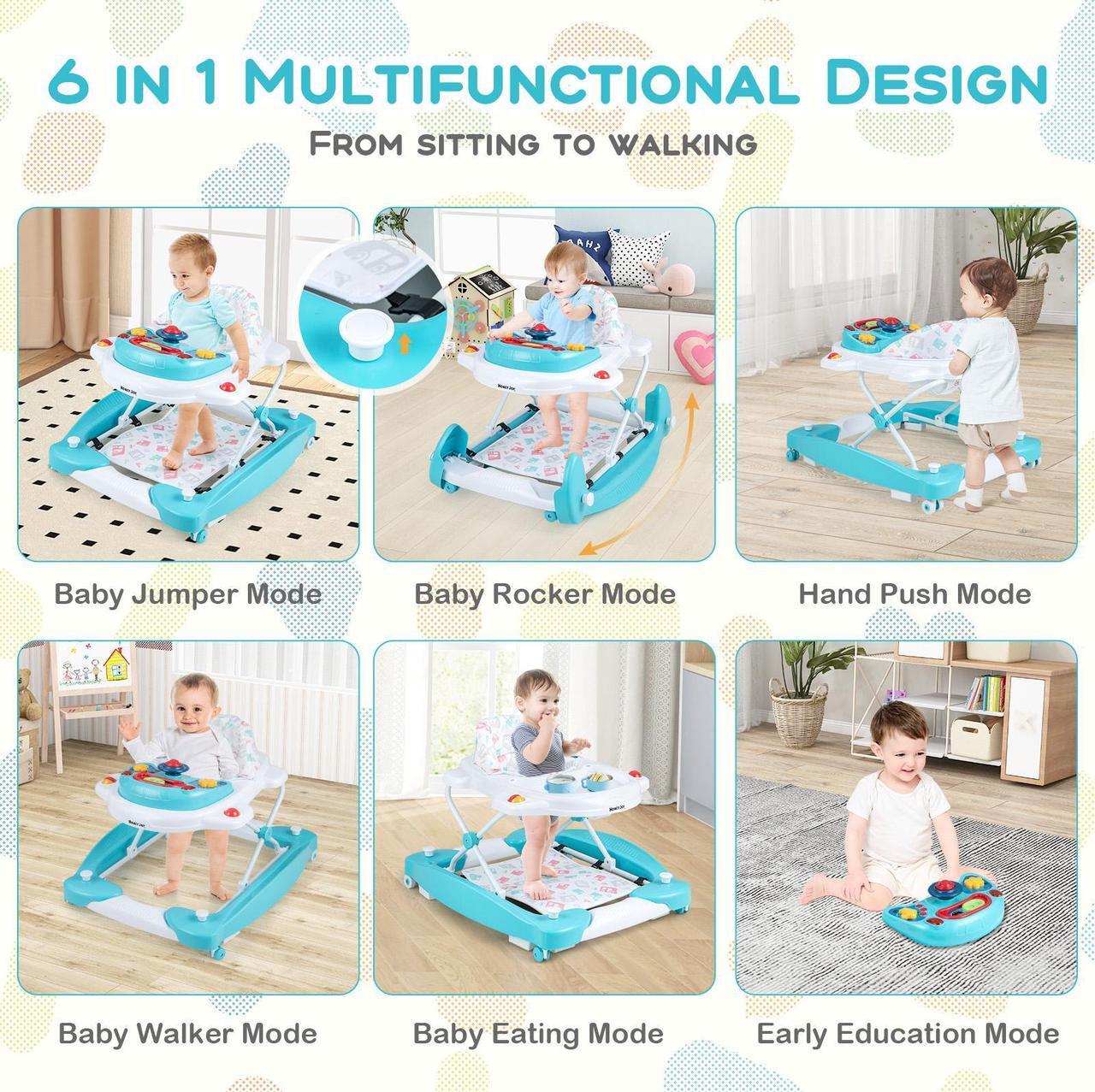 Alt view image 5 of 7 - SlickBlue 6 in 1 Foldable Baby Walker with Adjustable Height-Green