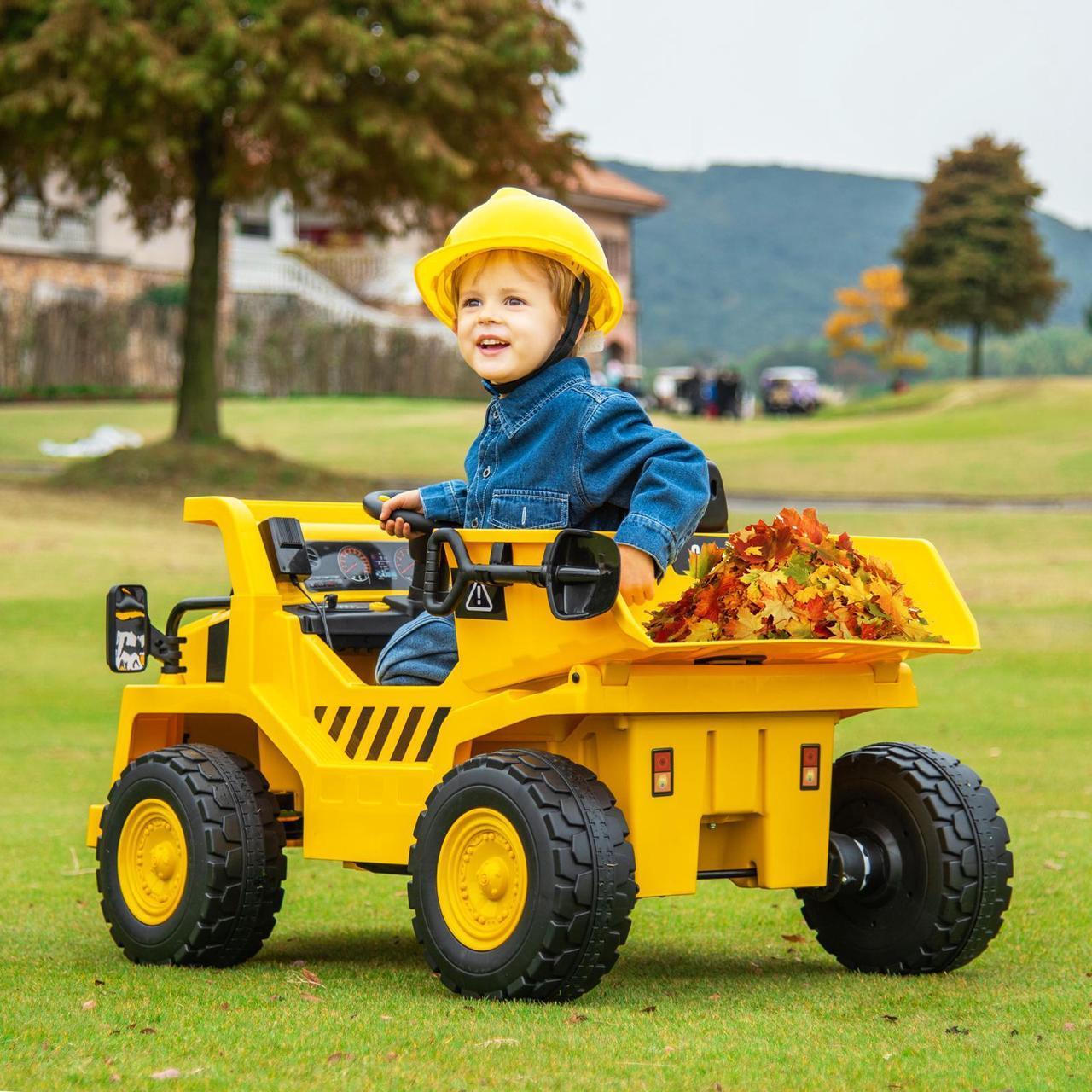 Alt view image 2 of 7 - SlickBlue 12V Caterpillar Licensed Kids Ride on Dump Truck with Tiltable Bump Bed-Yellow