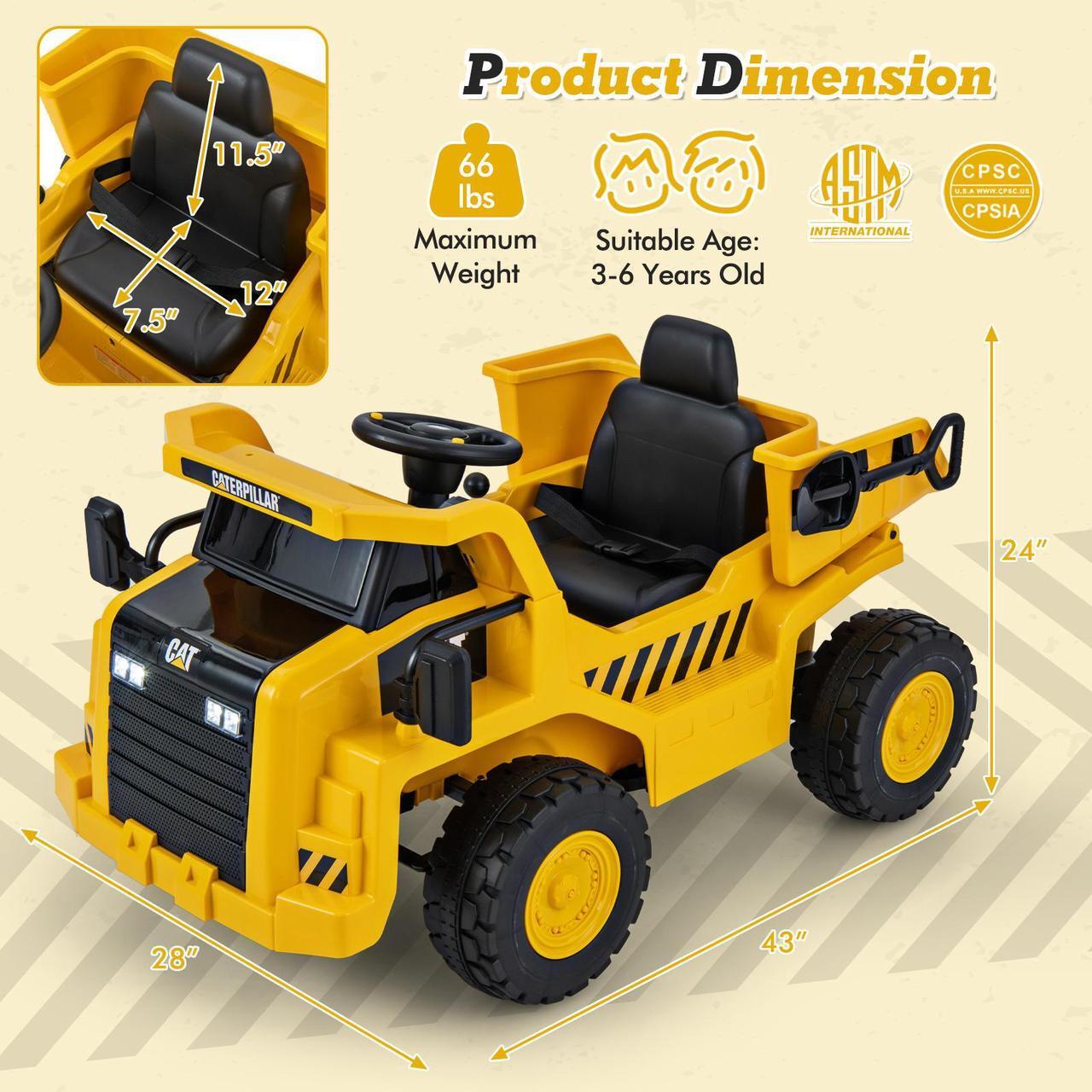 Alt view image 5 of 7 - SlickBlue 12V Caterpillar Licensed Kids Ride on Dump Truck with Tiltable Bump Bed-Yellow