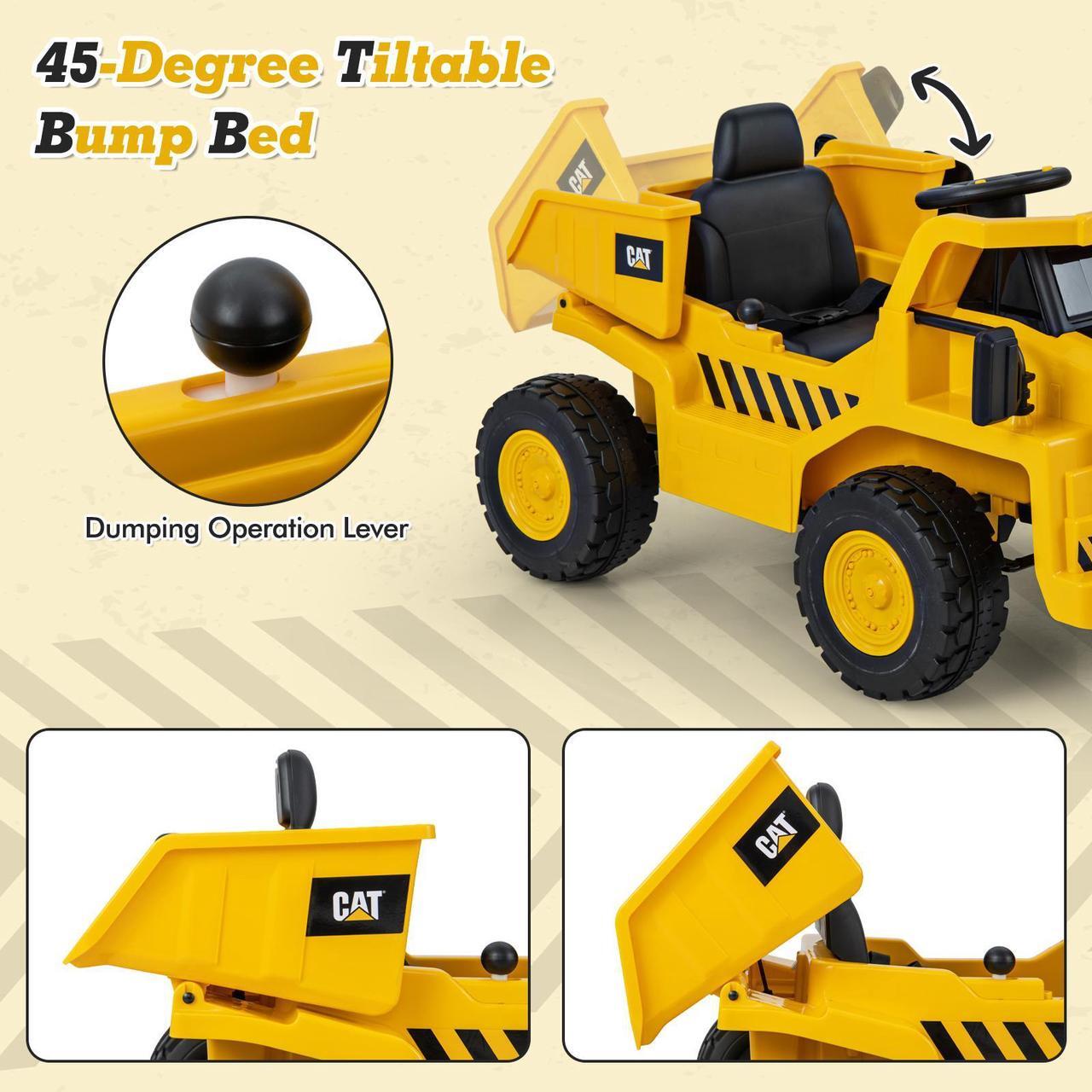 Alt view image 7 of 7 - SlickBlue 12V Caterpillar Licensed Kids Ride on Dump Truck with Tiltable Bump Bed-Yellow