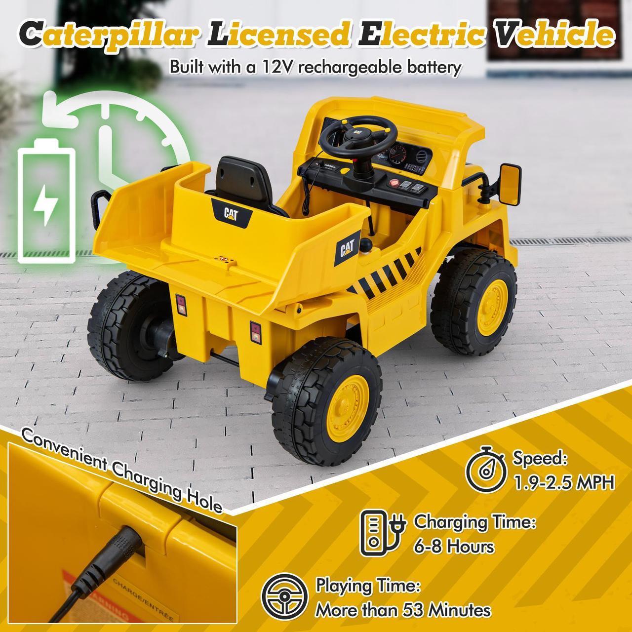 Alt view image 6 of 7 - SlickBlue 12V Caterpillar Licensed Kids Ride on Dump Truck with Tiltable Bump Bed-Yellow