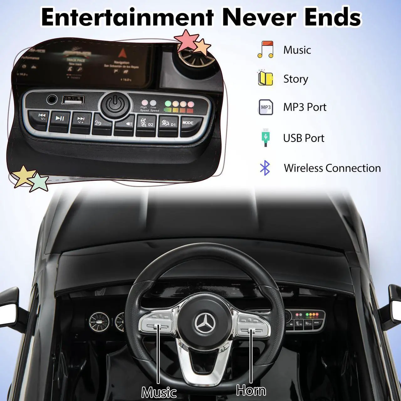 Alt view image 7 of 7 - SlickBlue 12V Kids Ride on Car Mercedes-Benz AMG CLA 45 with Remote