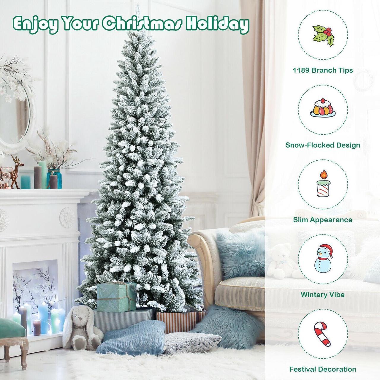 Alt view image 3 of 7 - SlickBlue Snow-Flocked Hinged Artificial Christmas Pencil Tree with Mixed Tips