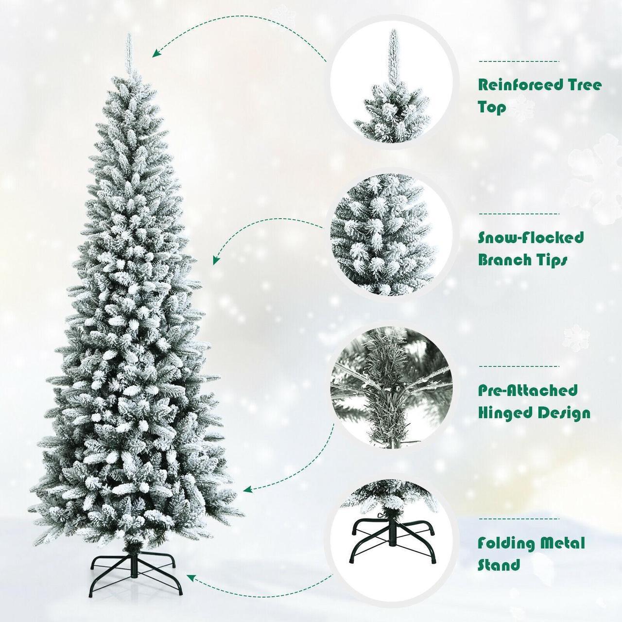 Alt view image 5 of 7 - SlickBlue Snow-Flocked Hinged Artificial Christmas Pencil Tree with Mixed Tips