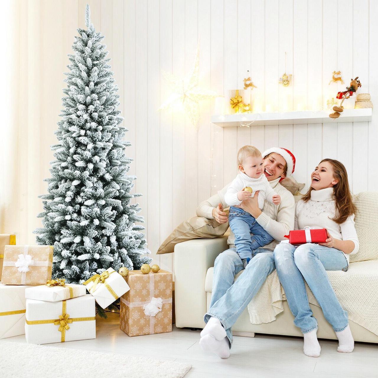 Alt view image 7 of 7 - SlickBlue Snow-Flocked Hinged Artificial Christmas Pencil Tree with Mixed Tips