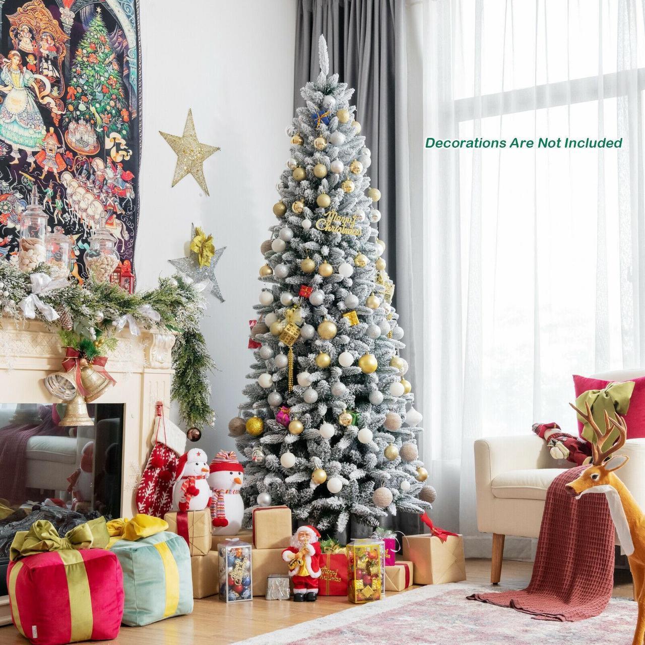 Alt view image 6 of 7 - SlickBlue Snow-Flocked Hinged Artificial Christmas Pencil Tree with Mixed Tips