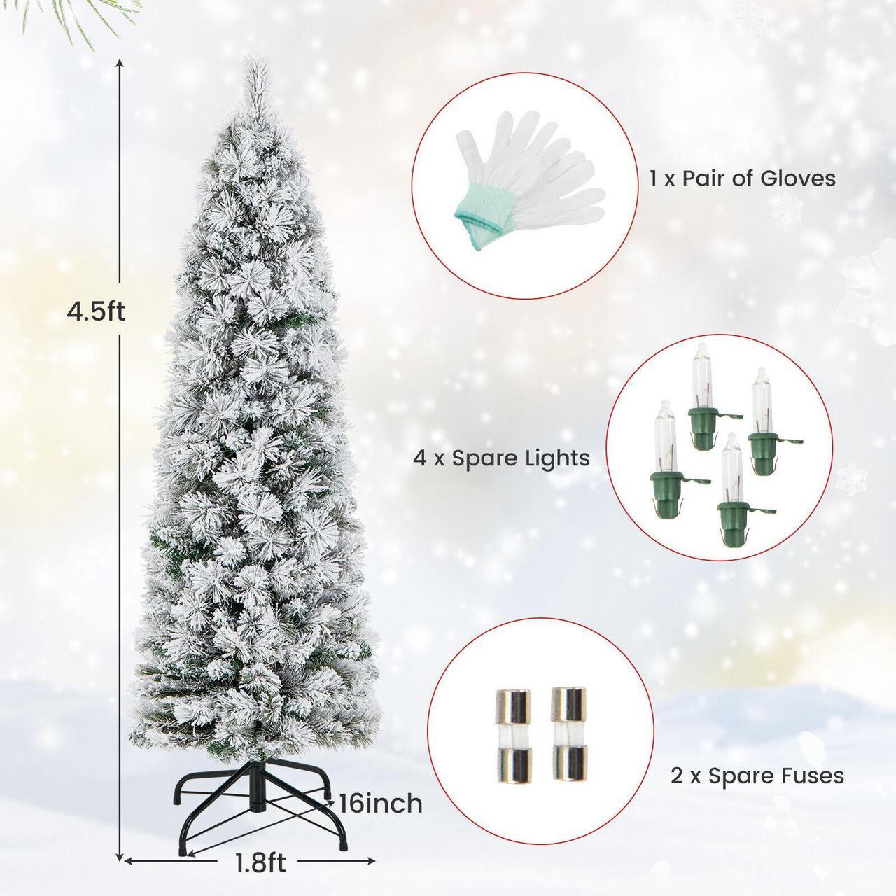 Alt view image 5 of 7 - SlickBlue Pre-Lit Slim Flocked Christmas Tree with 258 Branch Tips and 100 Lights
