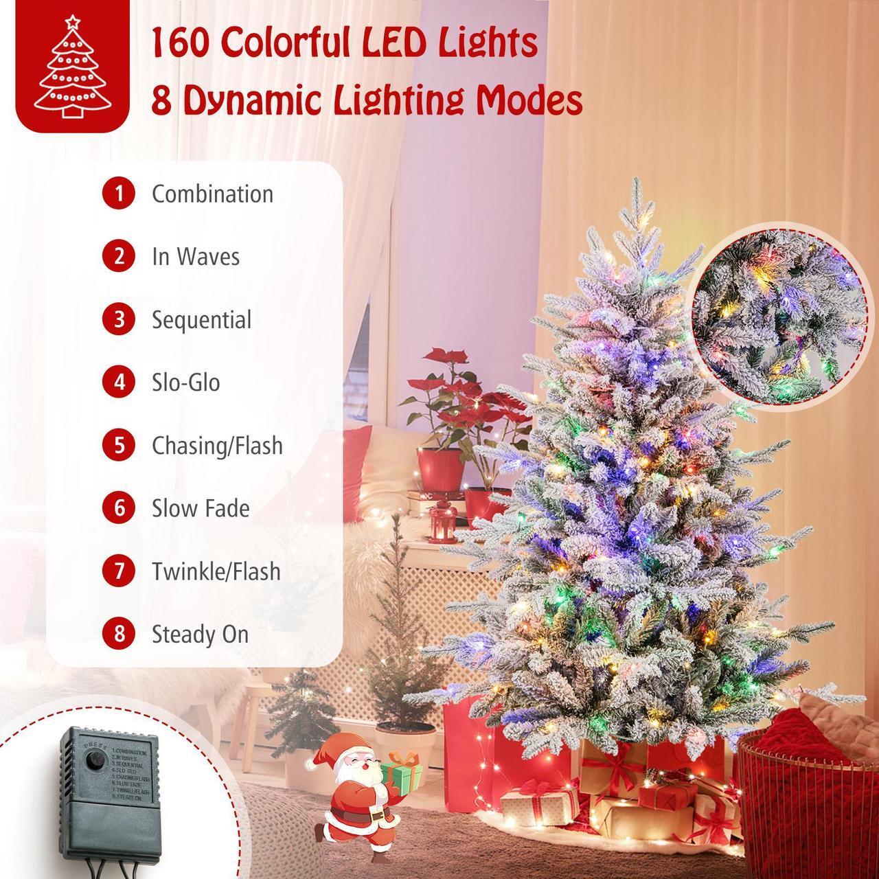 Alt view image 7 of 7 - SlickBlue Snow-Flocked Christmas Tree with 8-Mode Multi-Color LED Lights