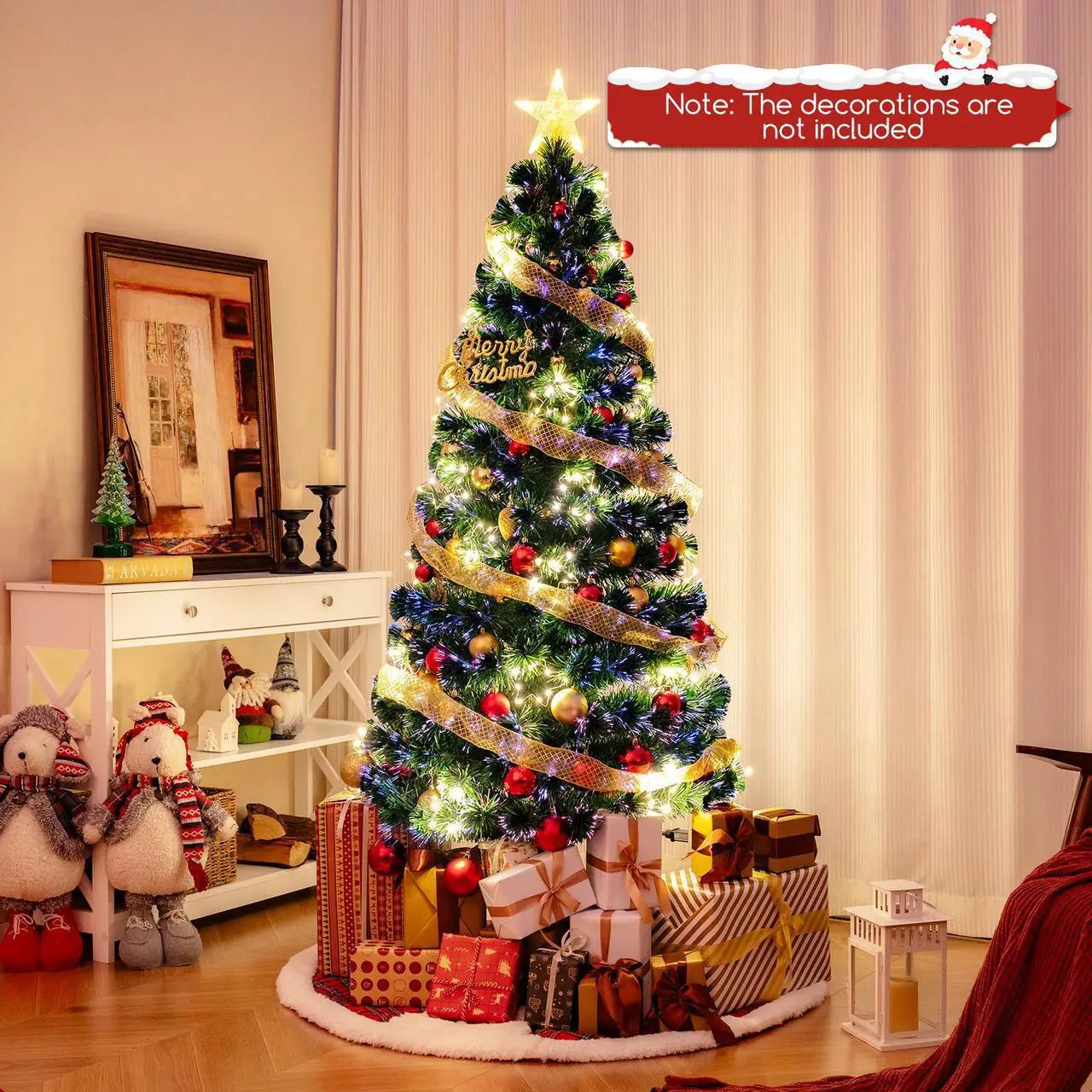 Alt view image 2 of 7 - SlickBlue Pre-Lit Artificial Xmas Tree with Top Star and Branch Tips-6 FT