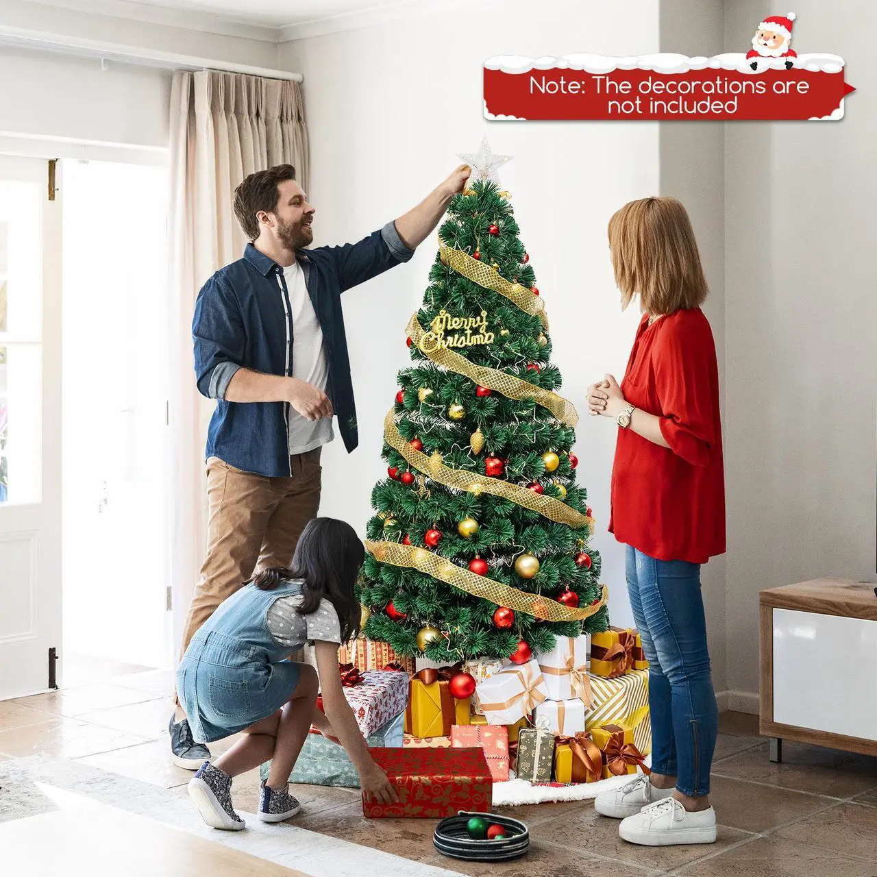 Alt view image 3 of 7 - SlickBlue Pre-Lit Artificial Xmas Tree with Top Star and Branch Tips-6 FT