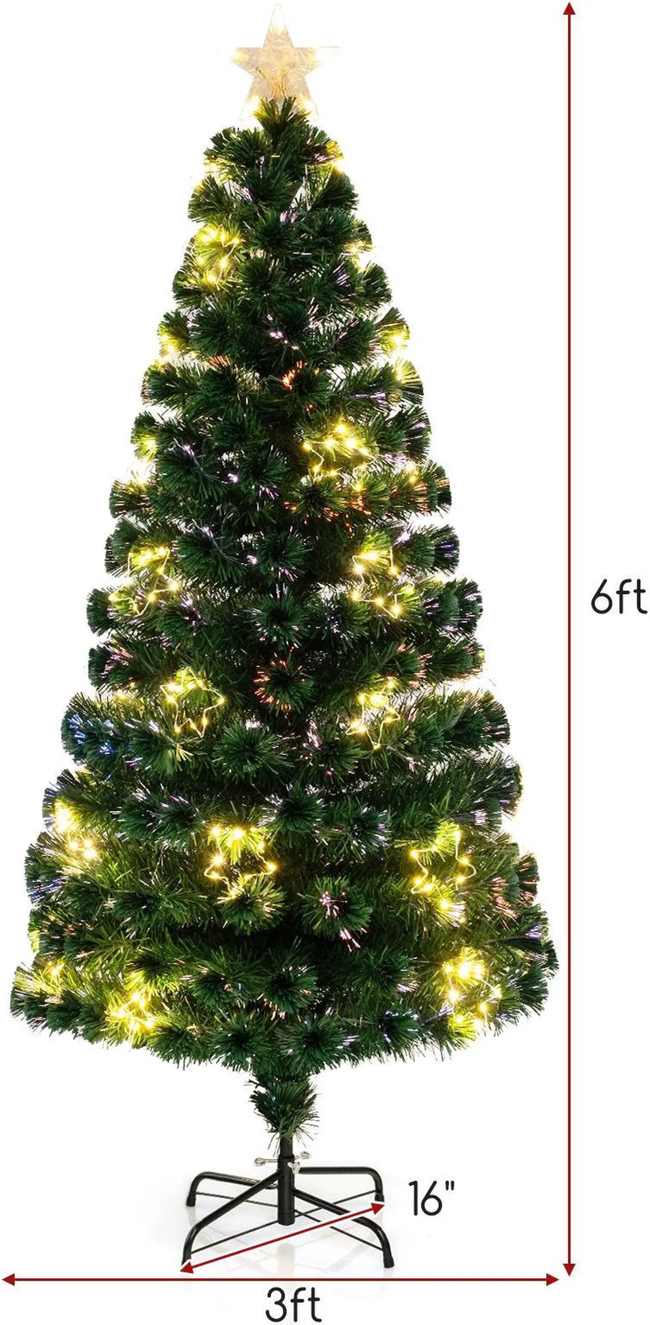 Alt view image 4 of 7 - SlickBlue Pre-Lit Artificial Xmas Tree with Top Star and Branch Tips-6 FT
