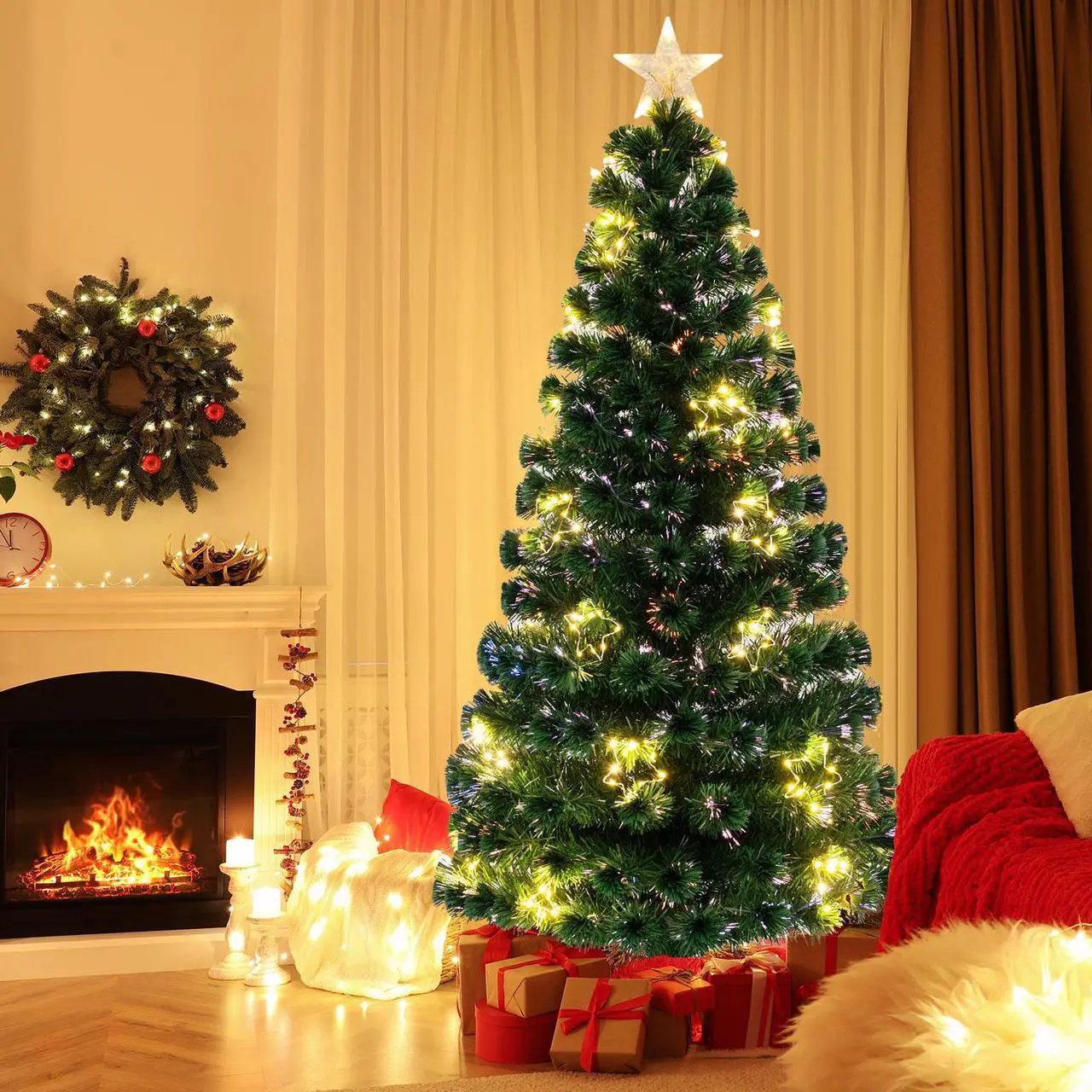 Alt view image 6 of 7 - SlickBlue Pre-Lit Artificial Xmas Tree with Top Star and Branch Tips-6 FT