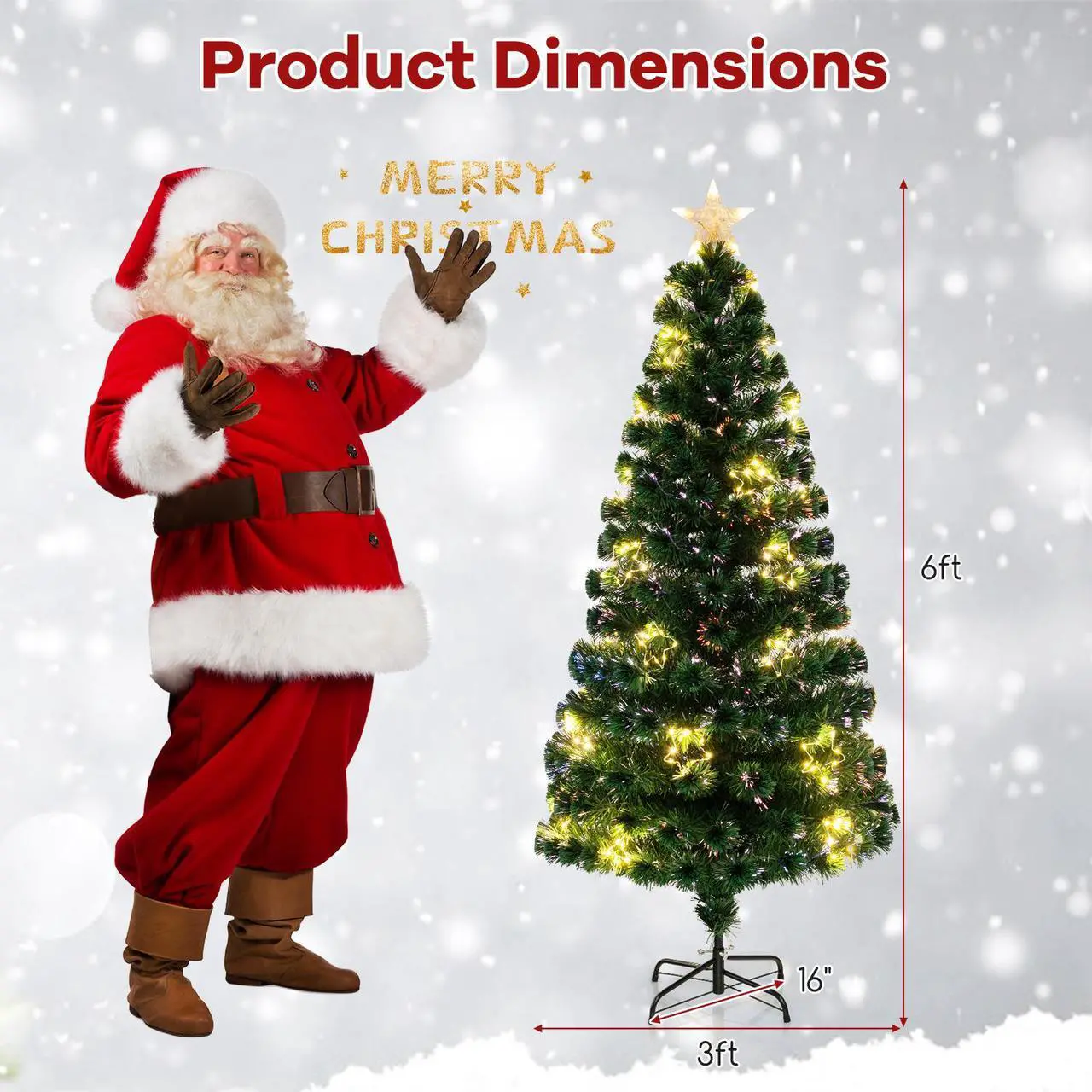 Alt view image 5 of 7 - SlickBlue Pre-Lit Artificial Xmas Tree with Top Star and Branch Tips-6 FT