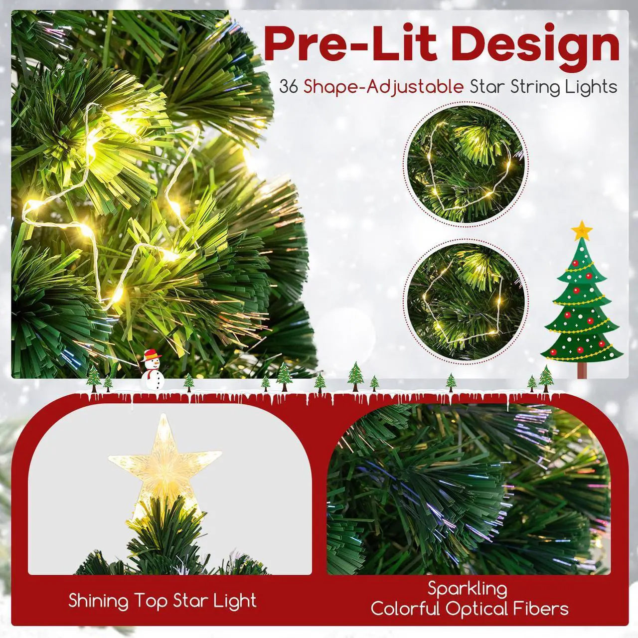 Alt view image 7 of 7 - SlickBlue Pre-Lit Artificial Xmas Tree with Top Star and Branch Tips-6 FT