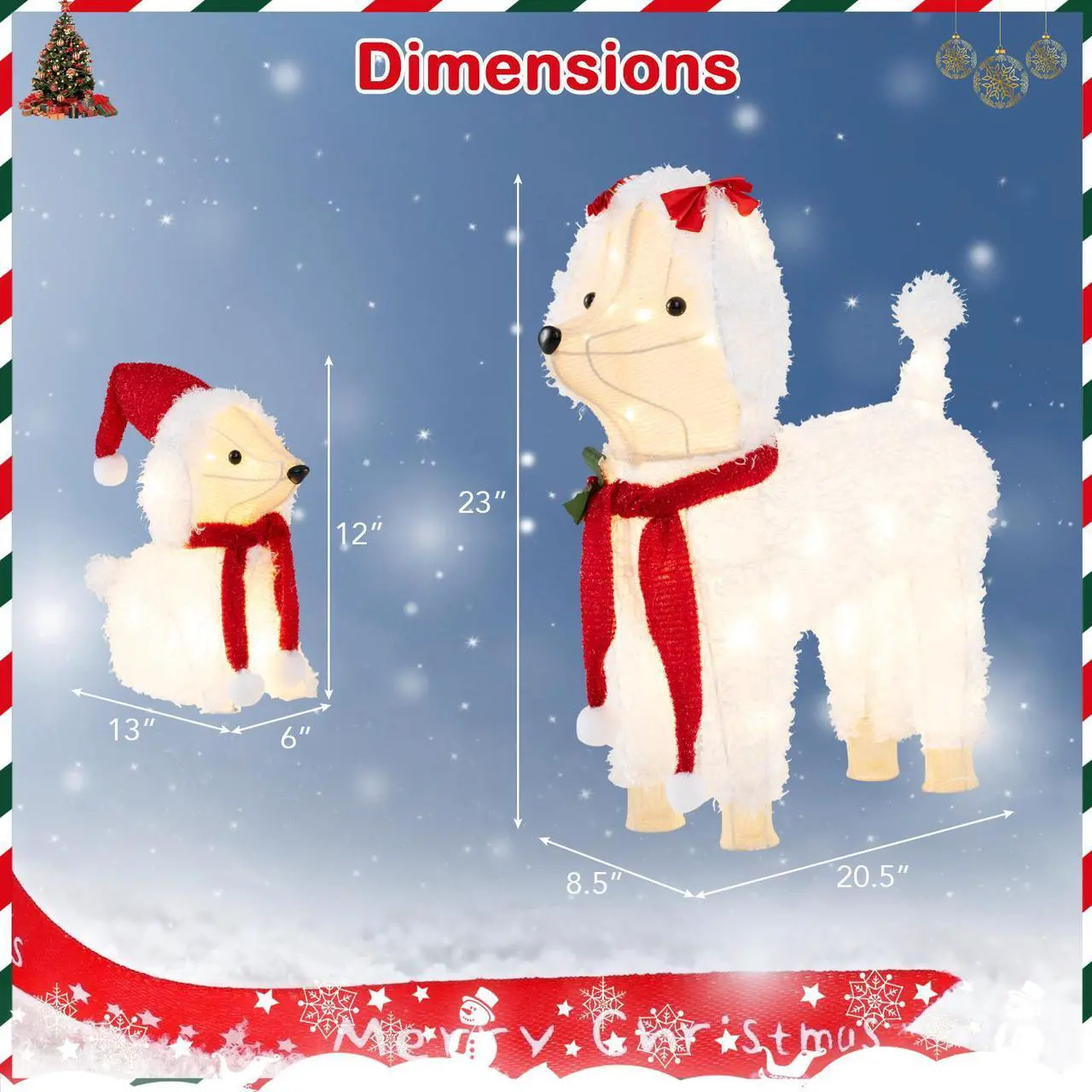 Alt view image 4 of 7 - SlickBlue Pre-lit Mama and Baby Poodle Dogs with 60 Warm White LED Lights