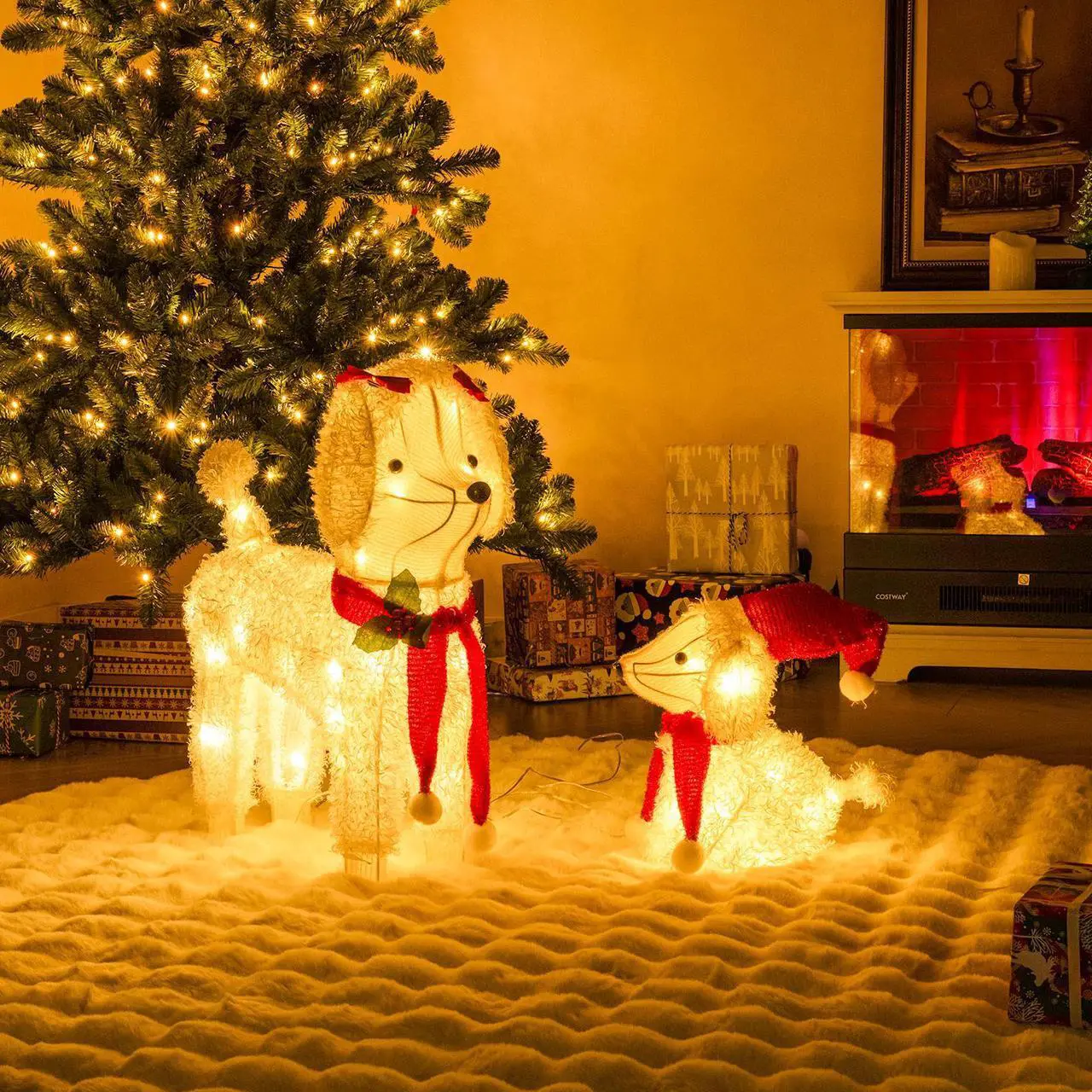 Alt view image 3 of 7 - SlickBlue Pre-lit Mama and Baby Poodle Dogs with 60 Warm White LED Lights