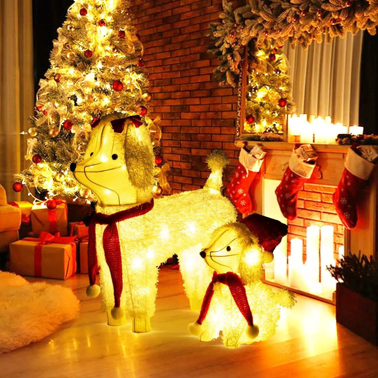 Alt view image 2 of 7 - SlickBlue Pre-lit Mama and Baby Poodle Dogs with 60 Warm White LED Lights