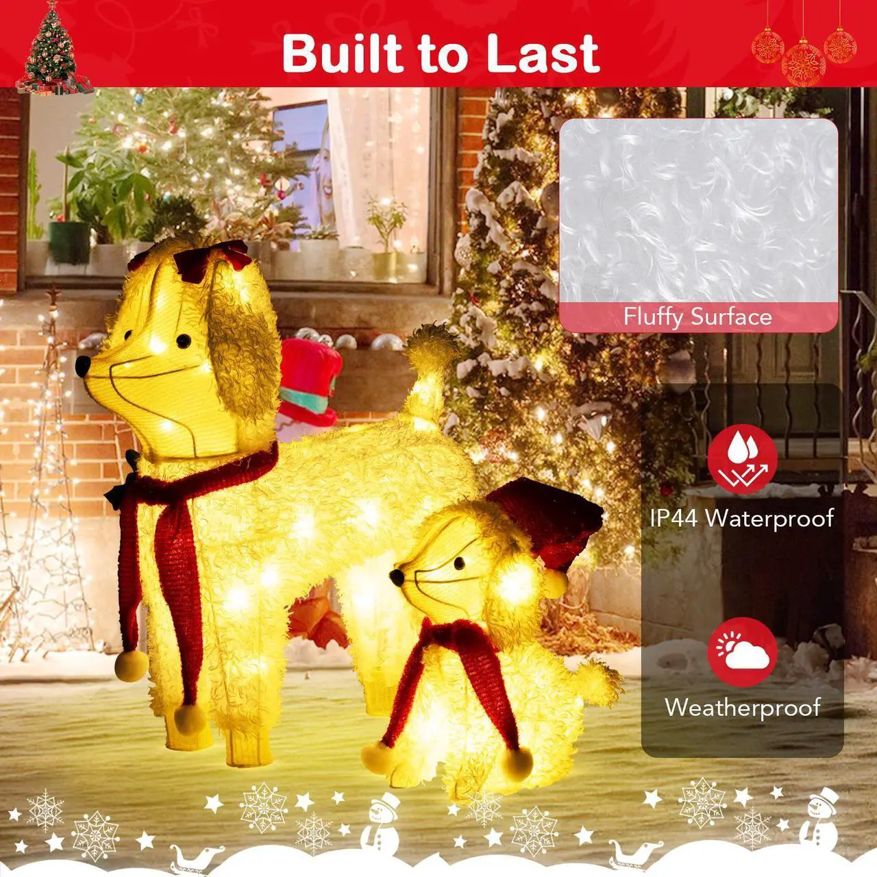 Alt view image 6 of 7 - SlickBlue Pre-lit Mama and Baby Poodle Dogs with 60 Warm White LED Lights