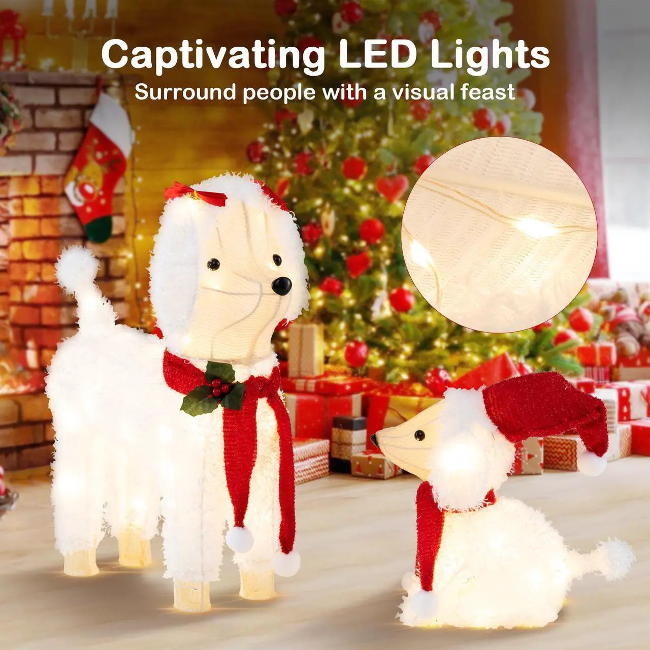 Alt view image 5 of 7 - SlickBlue Pre-lit Mama and Baby Poodle Dogs with 60 Warm White LED Lights