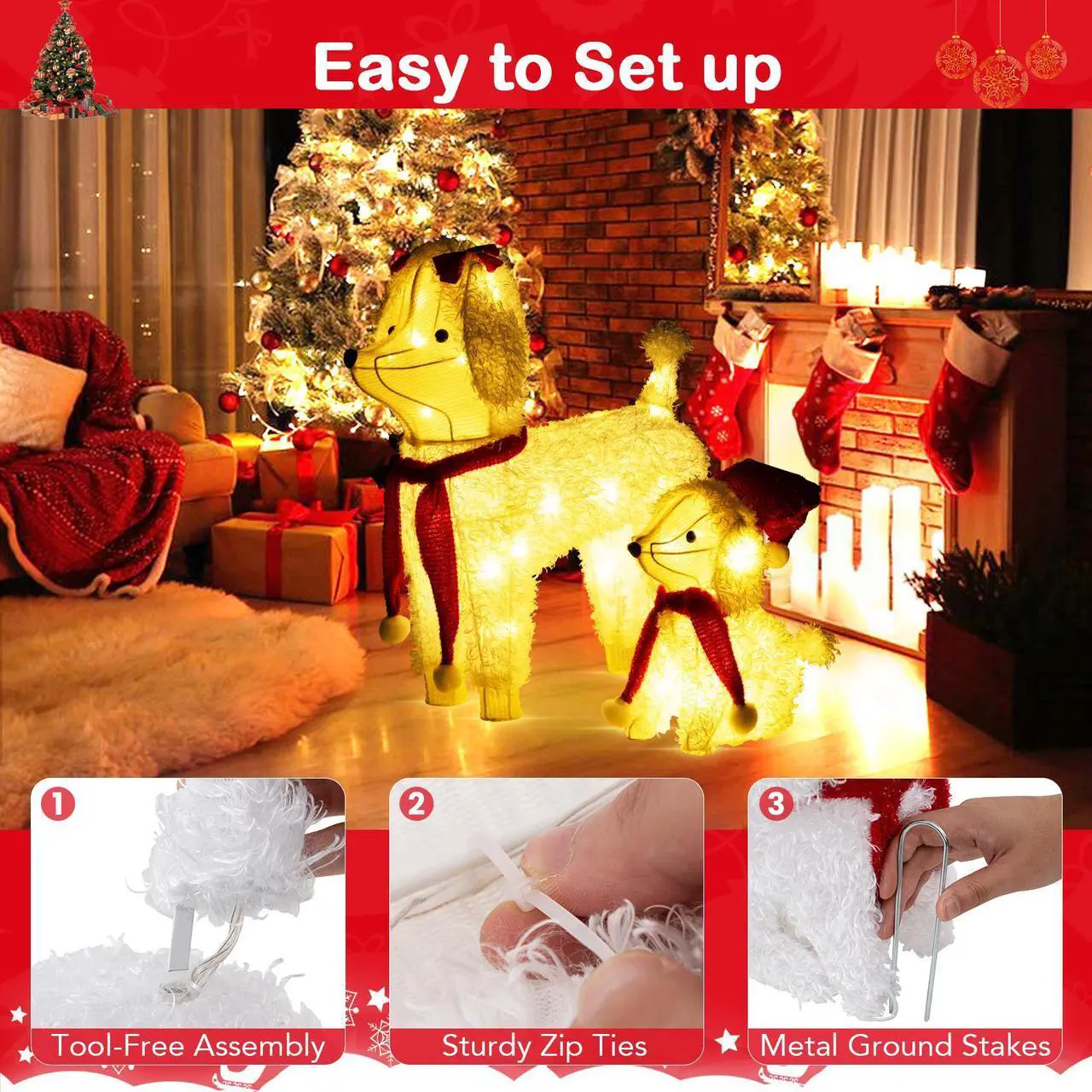 Alt view image 7 of 7 - SlickBlue Pre-lit Mama and Baby Poodle Dogs with 60 Warm White LED Lights