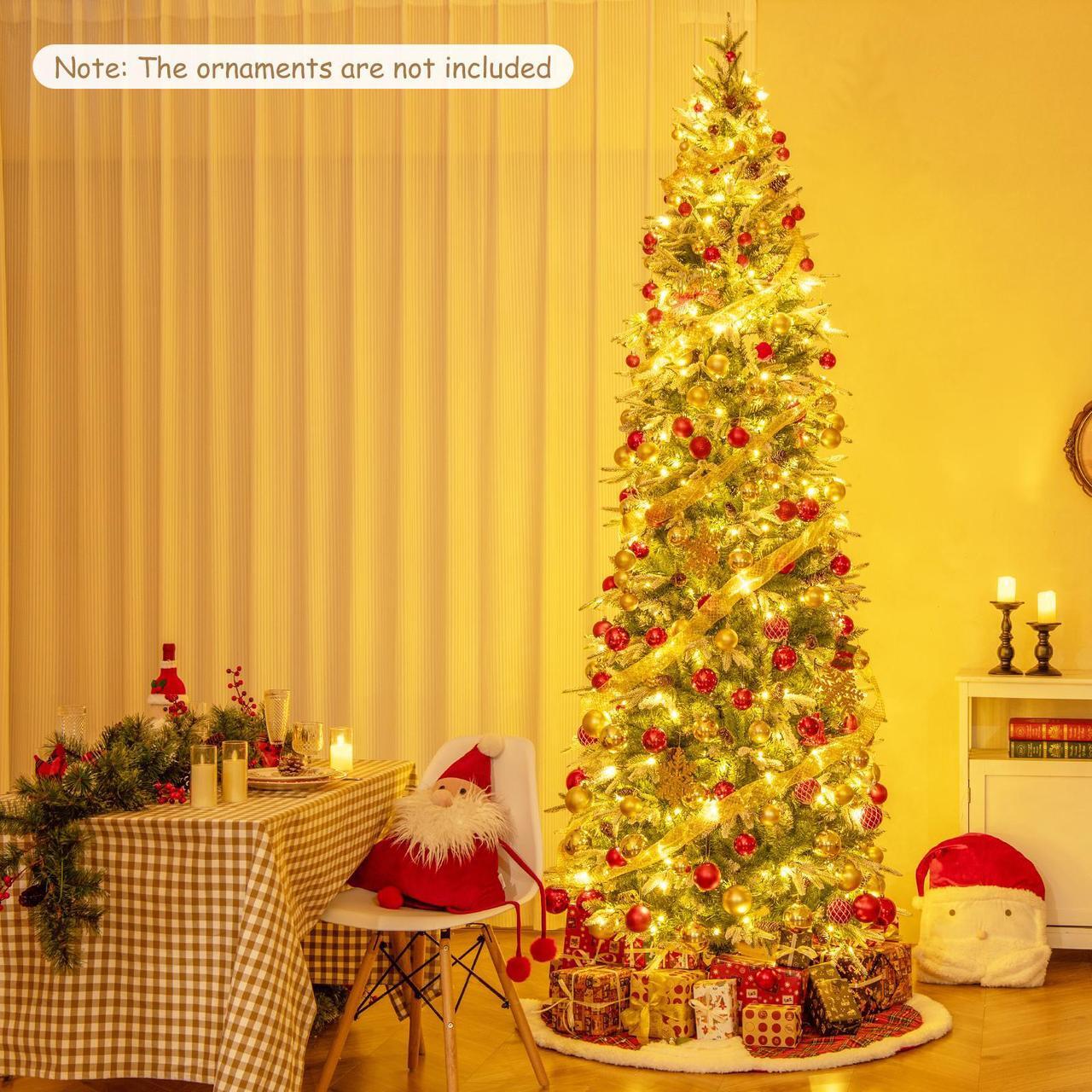 Alt view image 2 of 7 - SlickBlue 9 Feet Pre-Lit Artificial Christmas Tree Snow Flocked Hinged-9 FT