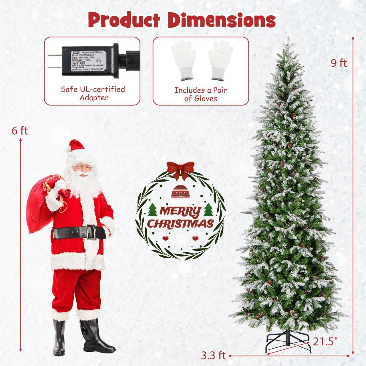 Alt view image 4 of 7 - SlickBlue 9 Feet Pre-Lit Artificial Christmas Tree Snow Flocked Hinged-9 FT