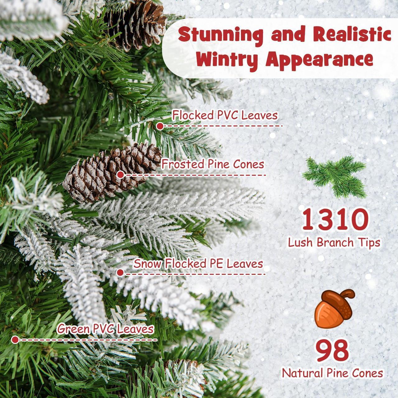 Alt view image 6 of 7 - SlickBlue 9 Feet Pre-Lit Artificial Christmas Tree Snow Flocked Hinged-9 FT