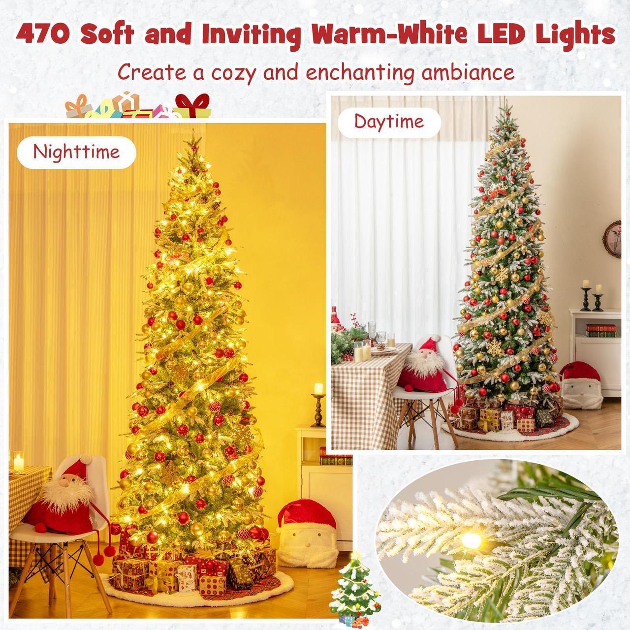 Alt view image 7 of 7 - SlickBlue 9 Feet Pre-Lit Artificial Christmas Tree Snow Flocked Hinged-9 FT