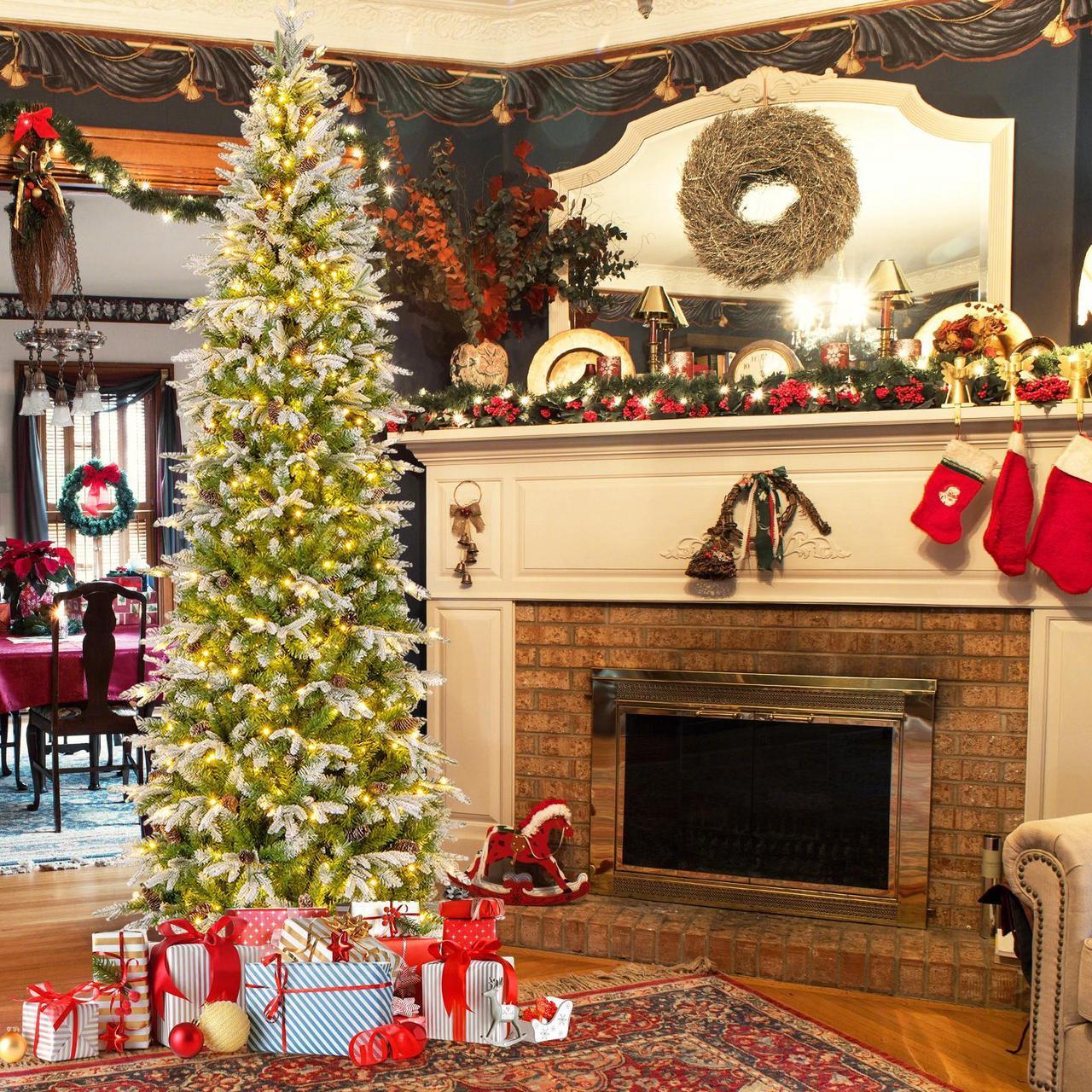 Alt view image 3 of 7 - SlickBlue 9 Feet Pre-Lit Artificial Christmas Tree Snow Flocked Hinged-9 FT