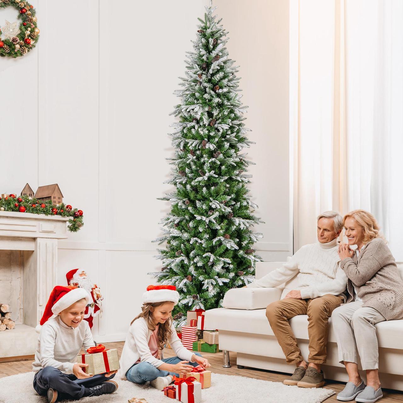 Alt view image 5 of 7 - SlickBlue 9 Feet Pre-Lit Artificial Christmas Tree Snow Flocked Hinged-9 FT