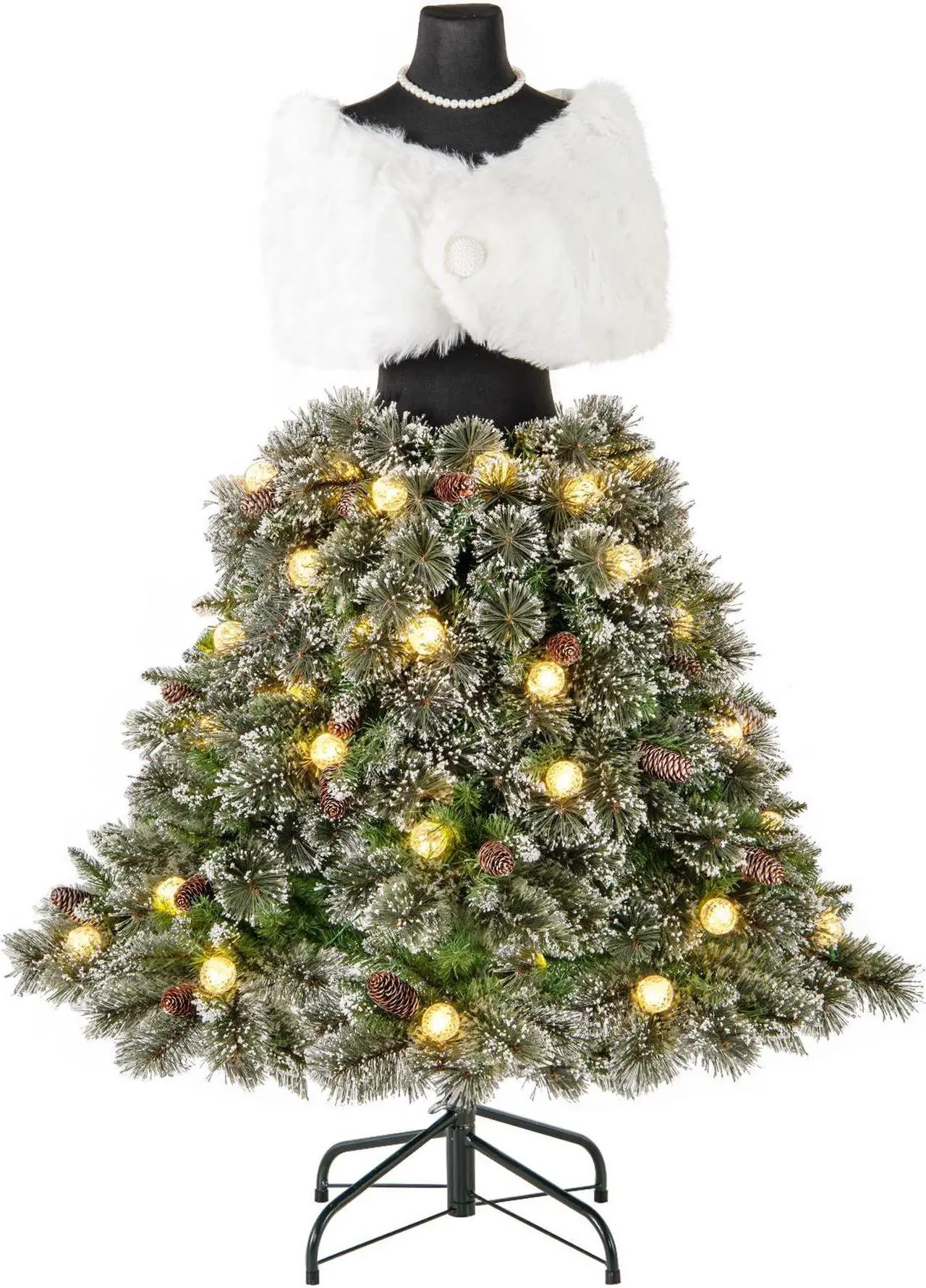 Main image of SlickBlue Pre-lit Mannequin Artificial Christmas Tree Hinged Dress Form Xmas Tree with 465 Branch Tips