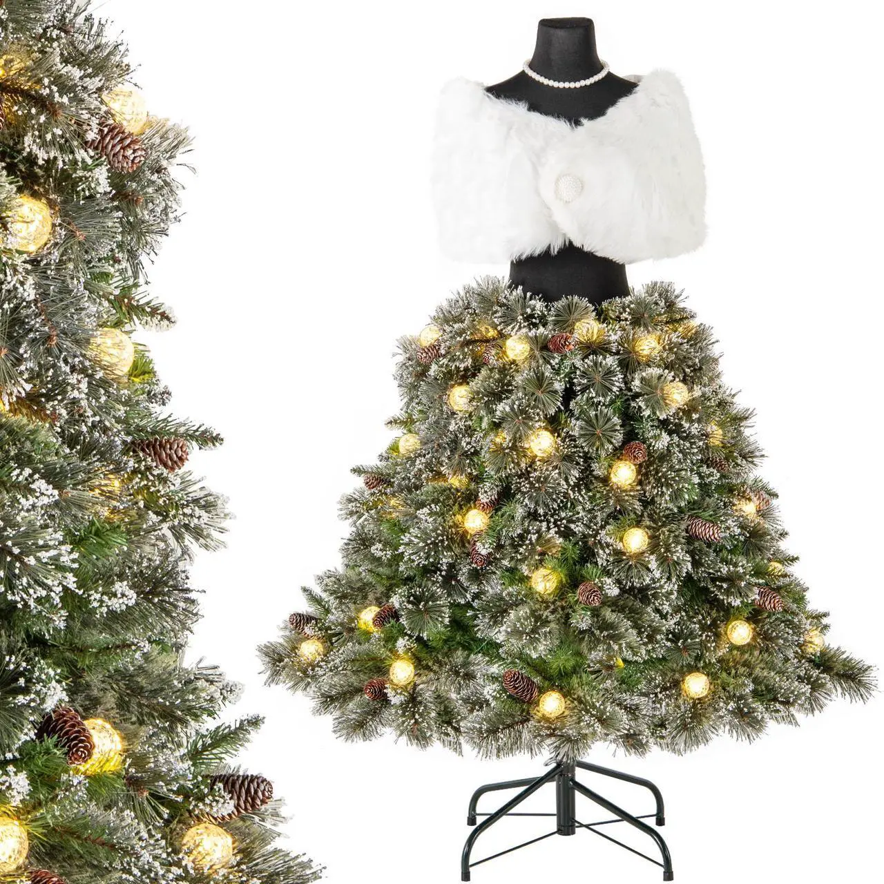 Alt view image 4 of 7 - SlickBlue Pre-lit Mannequin Artificial Christmas Tree Hinged Dress Form Xmas Tree with 465 Branch Tips