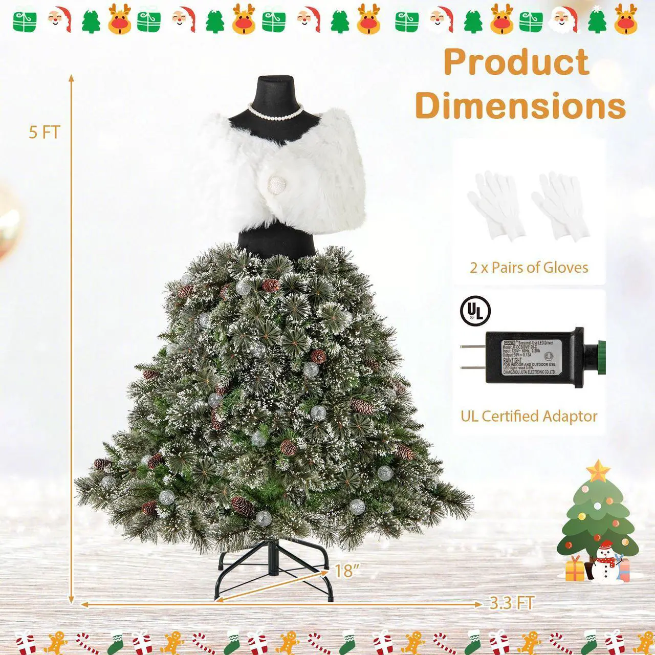 Alt view image 5 of 7 - SlickBlue Pre-lit Mannequin Artificial Christmas Tree Hinged Dress Form Xmas Tree with 465 Branch Tips