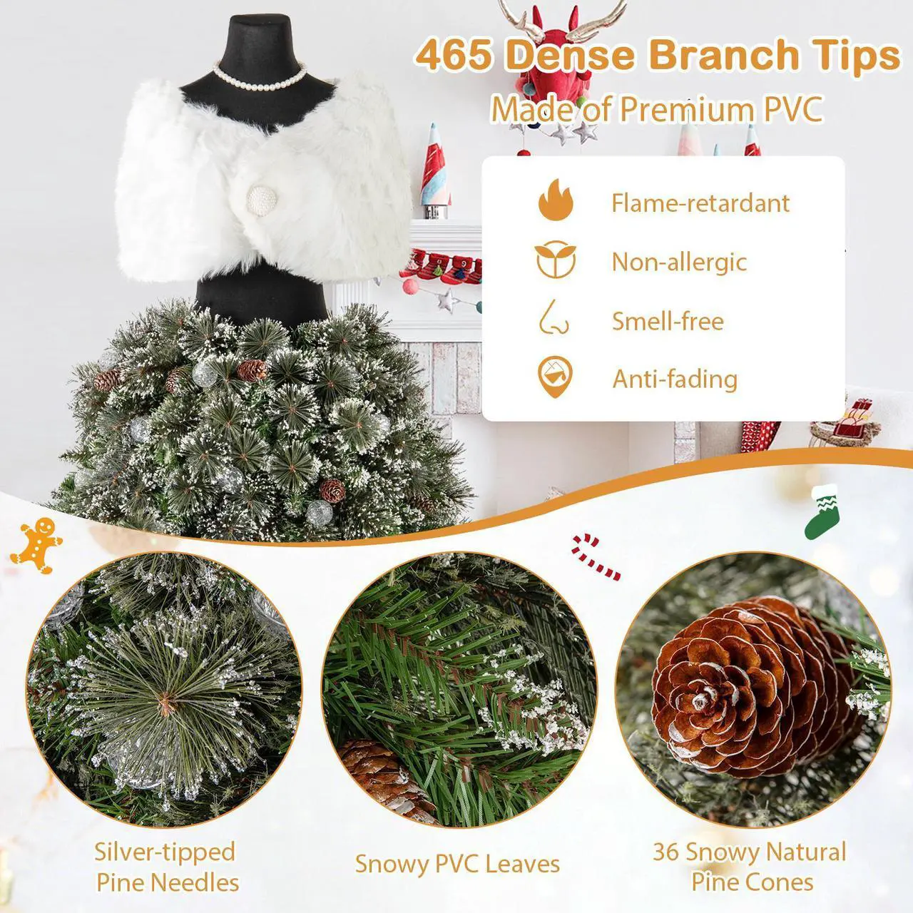 Alt view image 7 of 7 - SlickBlue Pre-lit Mannequin Artificial Christmas Tree Hinged Dress Form Xmas Tree with 465 Branch Tips