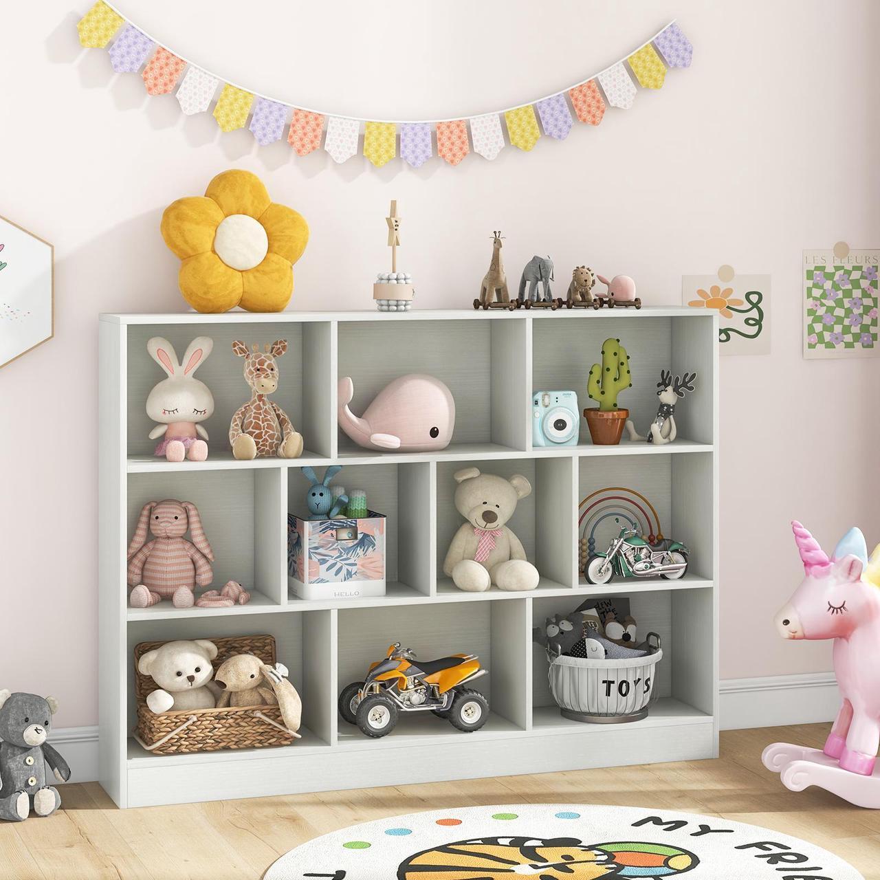 Alt view image 6 of 7 - SlickBlue 41 inches Wooden Toy Storage Organizer with 10 Cubes for Classroom Daycare Nursery Kindergarten