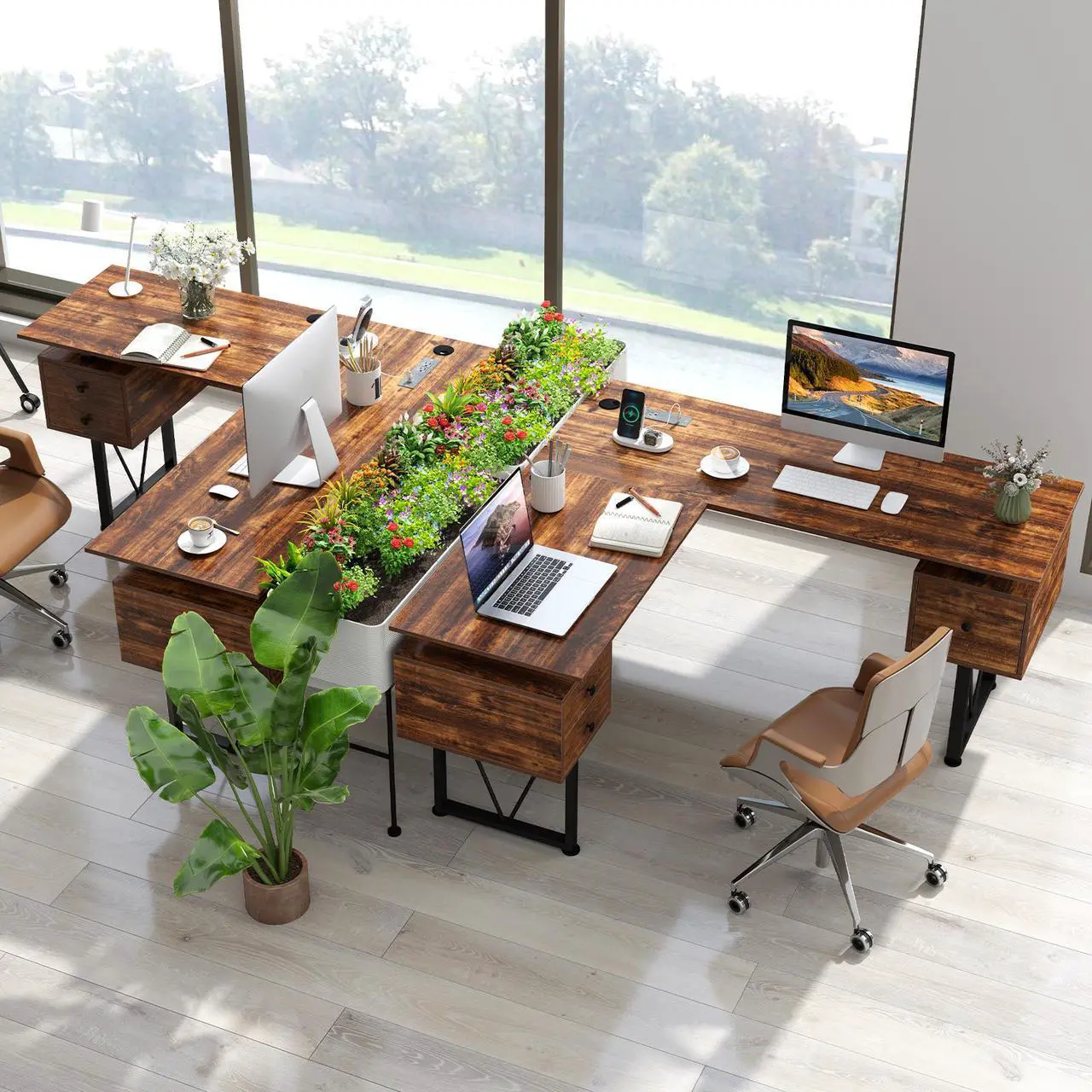 Alt view image 6 of 7 - SlickBlue L-shaped Computer Desk with Power Outlets and 3 Storage Drawers
