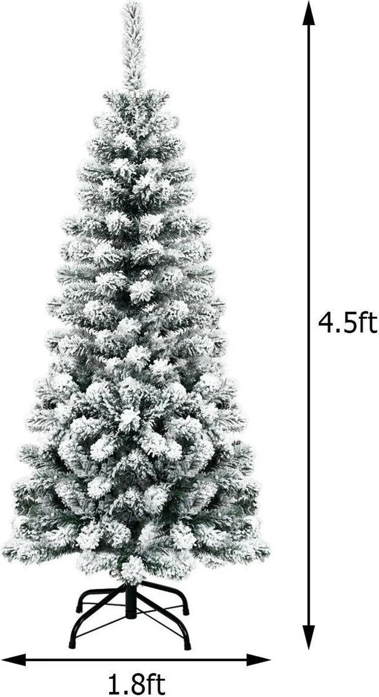 Alt view image 4 of 7 - SlickBlue 4.5 Feet Pre-Lit Snow Flocked Pencil Christmas Tree with 150 LED Light