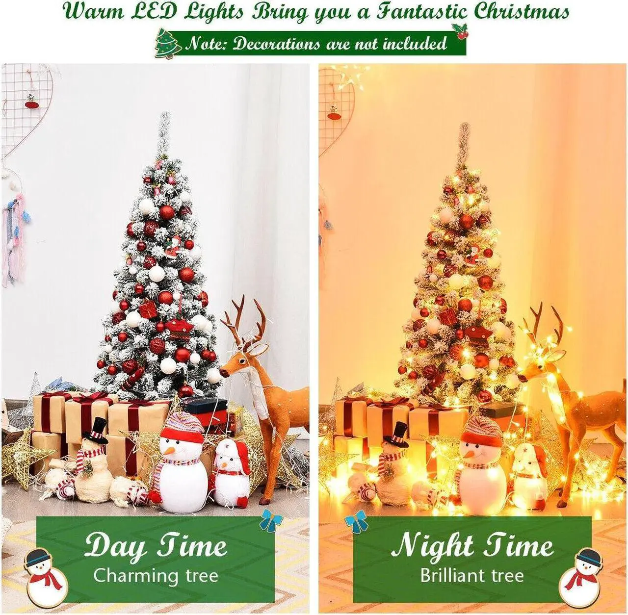 Alt view image 3 of 7 - SlickBlue 4.5 Feet Pre-Lit Snow Flocked Pencil Christmas Tree with 150 LED Light