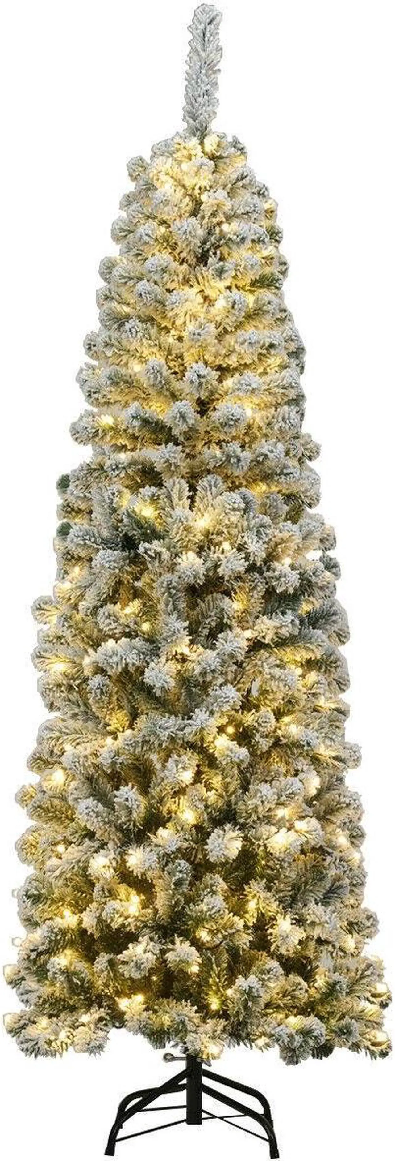 Main image of SlickBlue 6 Feet Pre-lit Snow Flocked Artificial Pencil Christmas Tree with 250 LED Lights