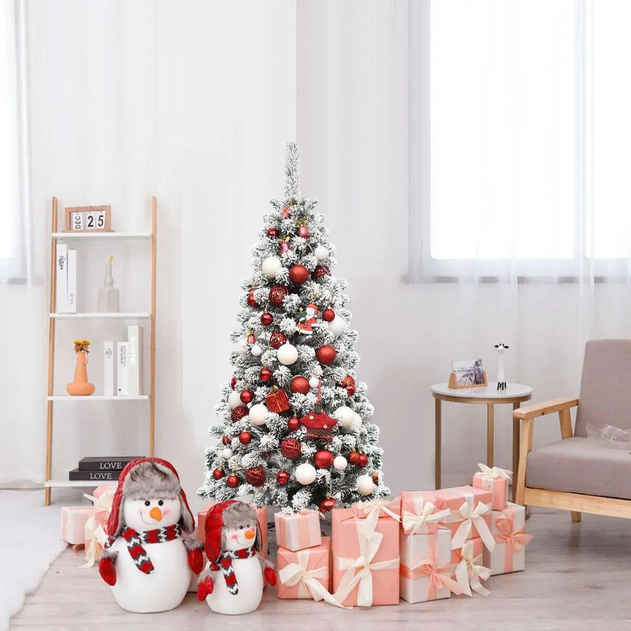 Alt view image 7 of 7 - SlickBlue 4.5 Feet Pre-Lit Snow Flocked Pencil Christmas Tree with 150 LED Light