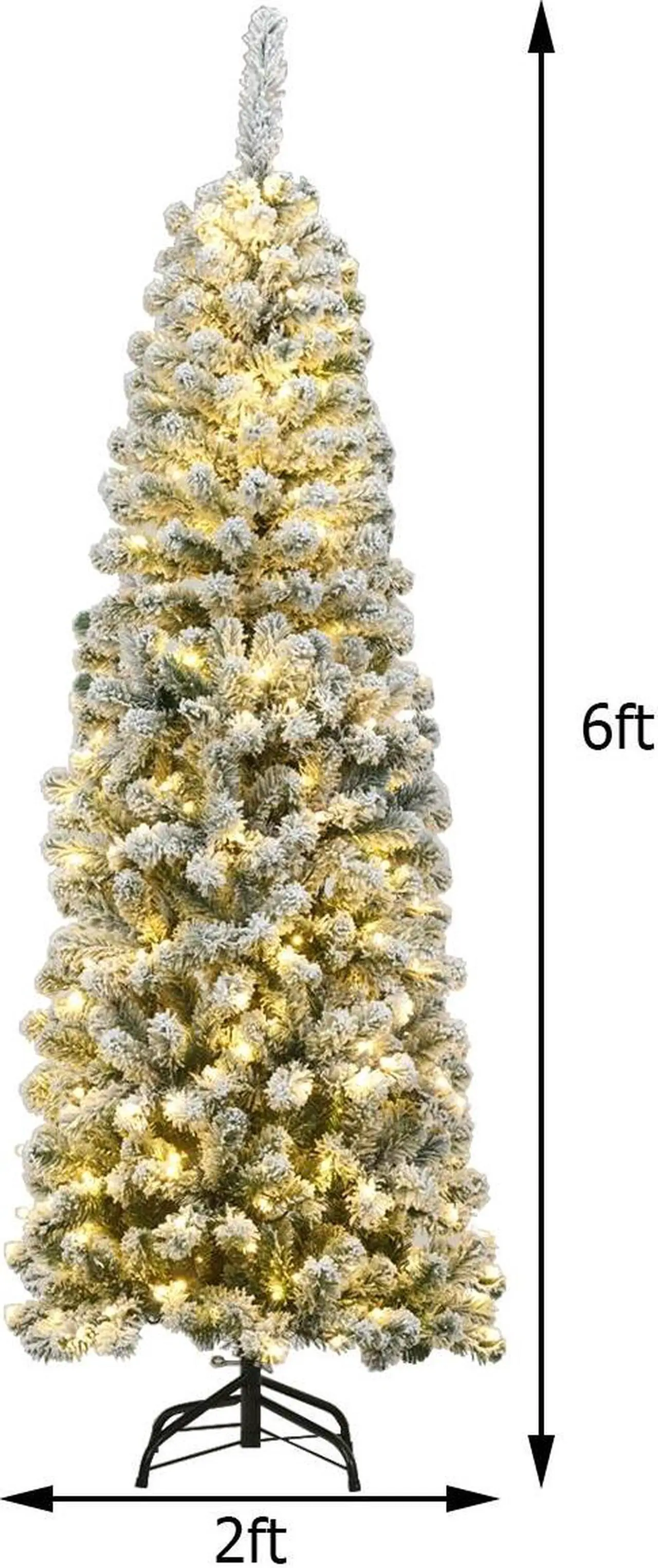 Alt view image 5 of 7 - SlickBlue 6 Feet Pre-lit Snow Flocked Artificial Pencil Christmas Tree with 250 LED Lights